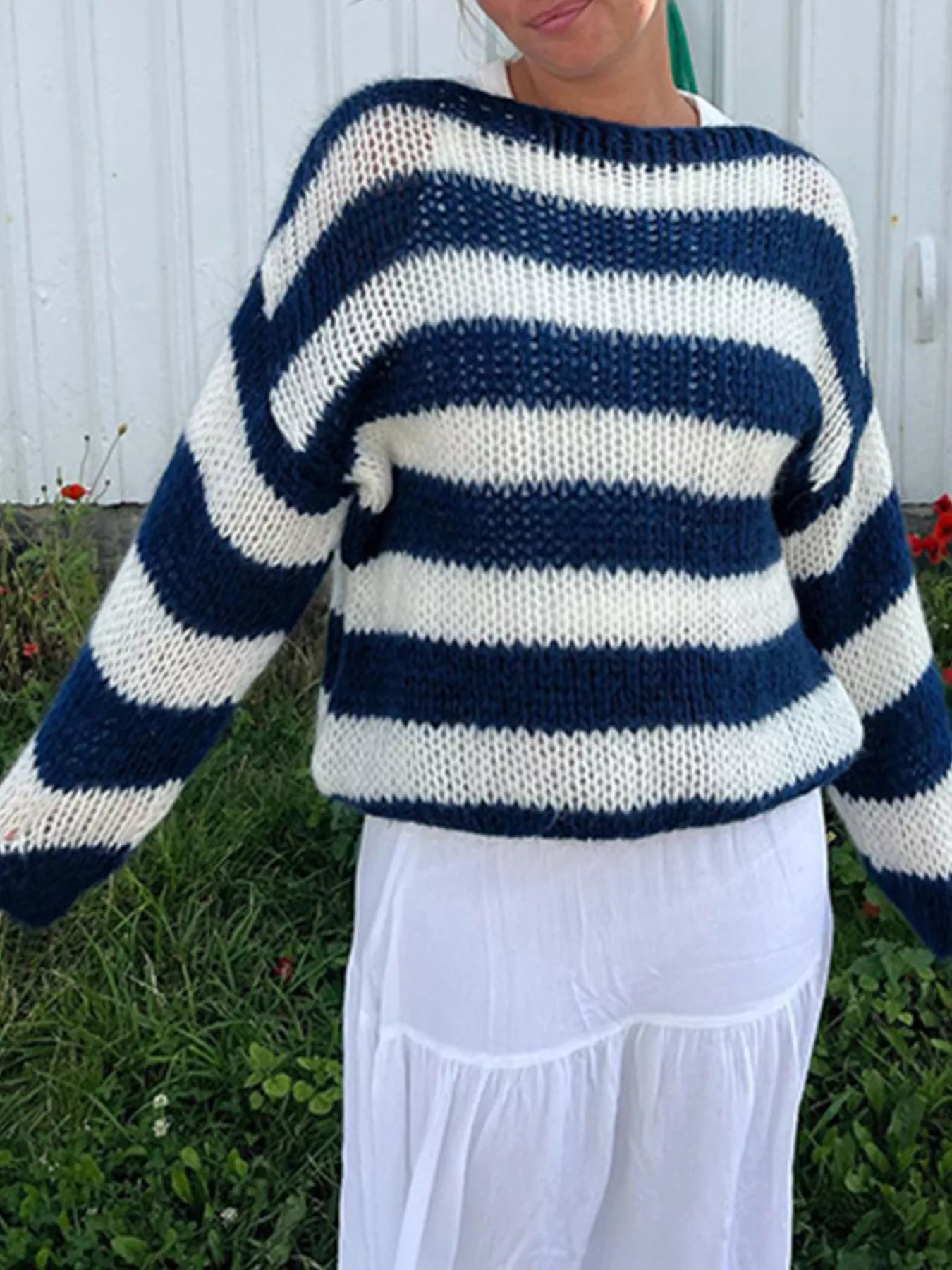 Striped Knit Long Sleeve Sweater - Image 3