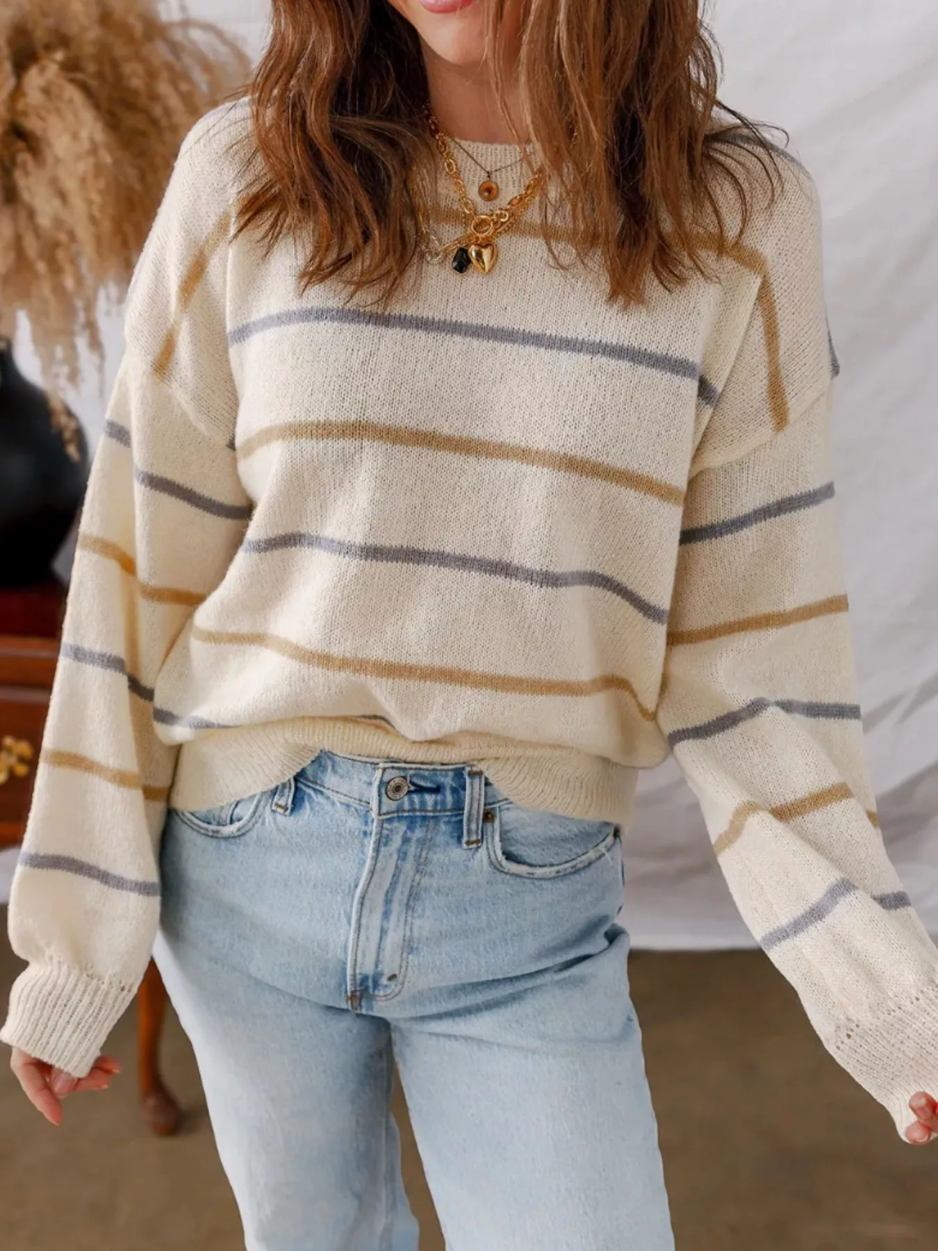 Striped Knit Round Neck Sweater - Image 3