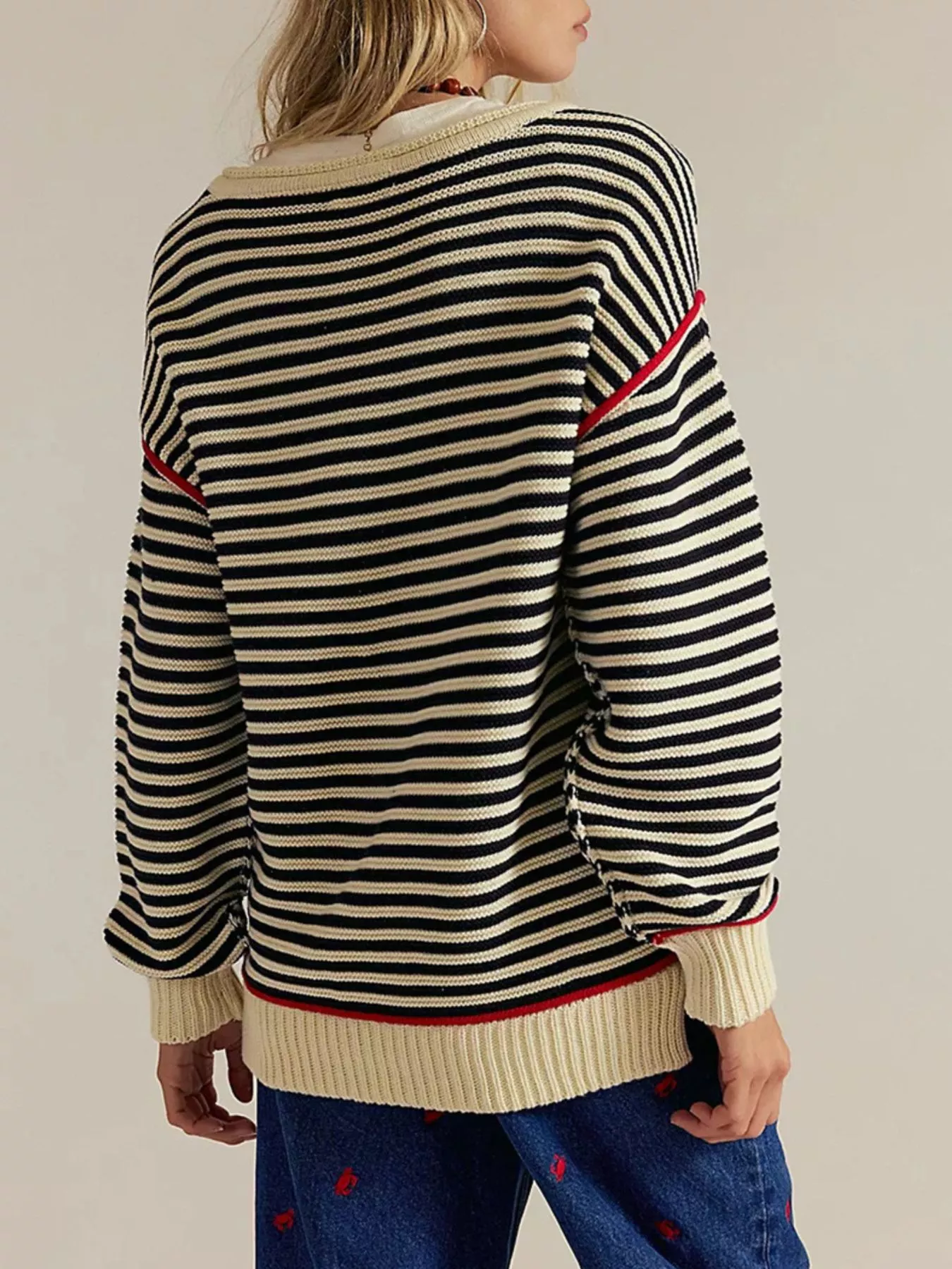 Striped Knit Round Neck Sweater - Image 3