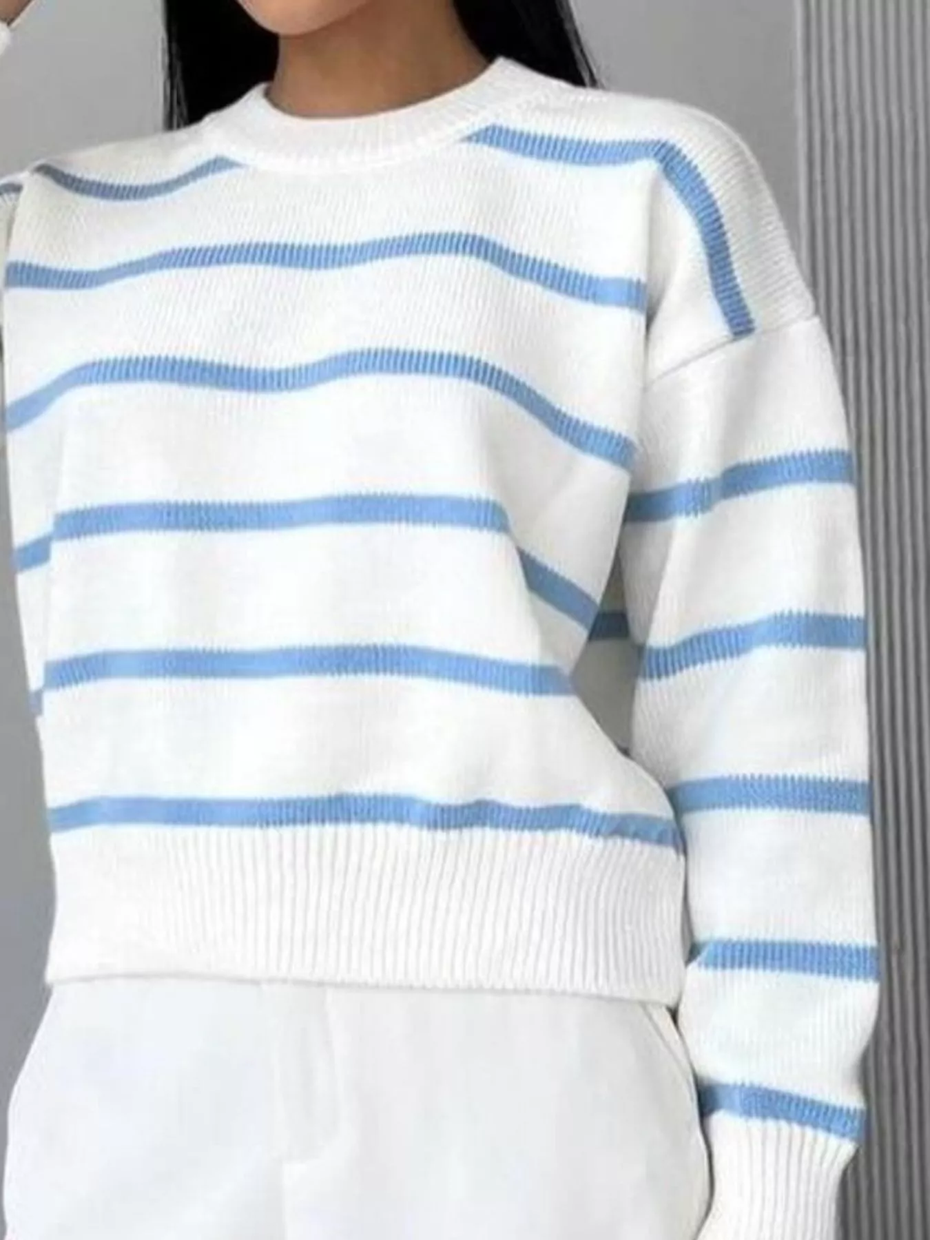 Striped Knit Round Neck Sweater - Image 9