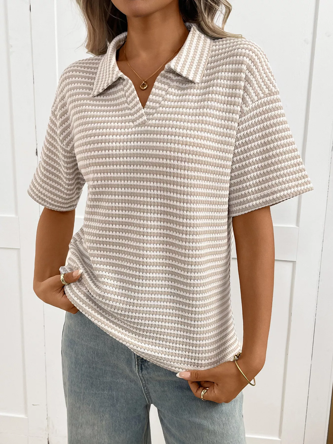 Striped Knit Short Sleeve Top - Image 9