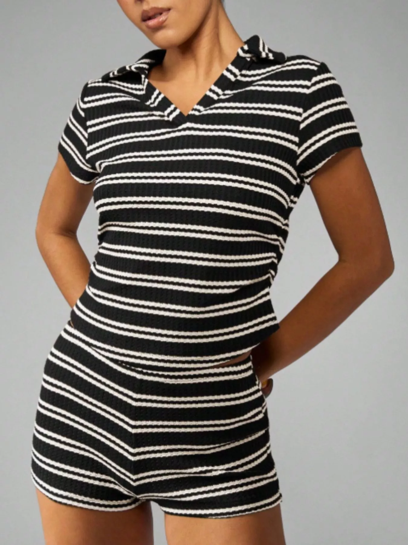 Striped Knit Short Sleeve Top & Shorts Set - Image 7