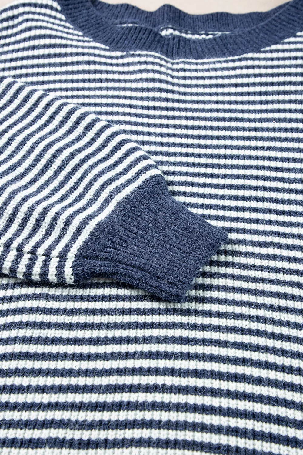 Striped Lantern Sleeve Drop Shoulder Cozy Sweater - Image 7