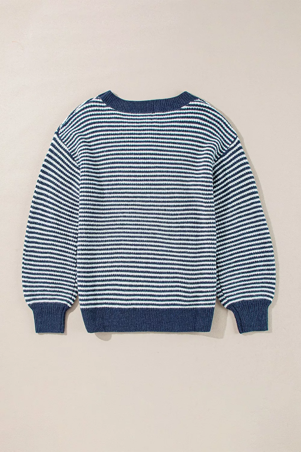 Striped Lantern Sleeve Drop Shoulder Cozy Sweater - Image 9