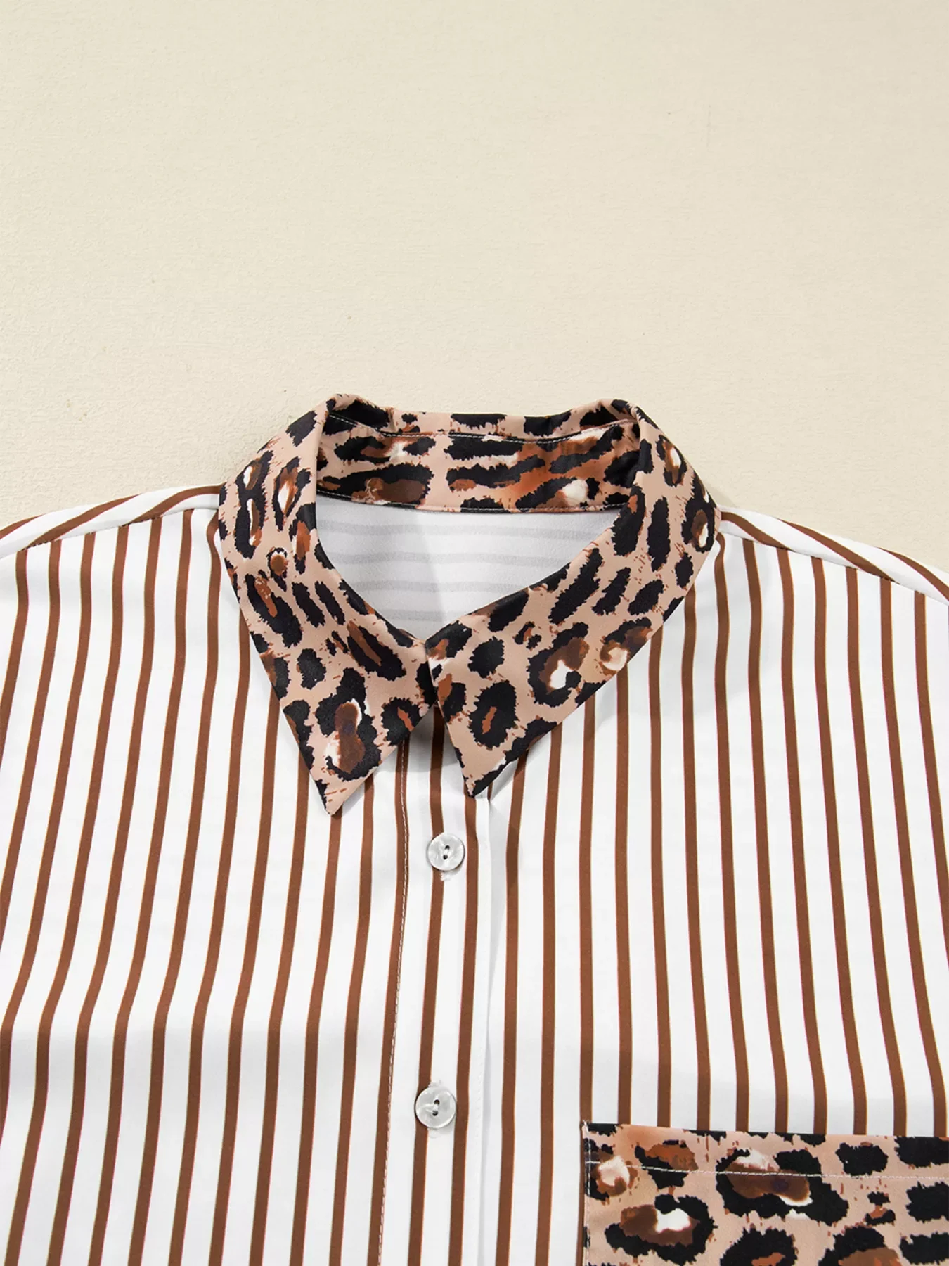 Striped Leopard Print Button Up Shirt Dress - Image 6
