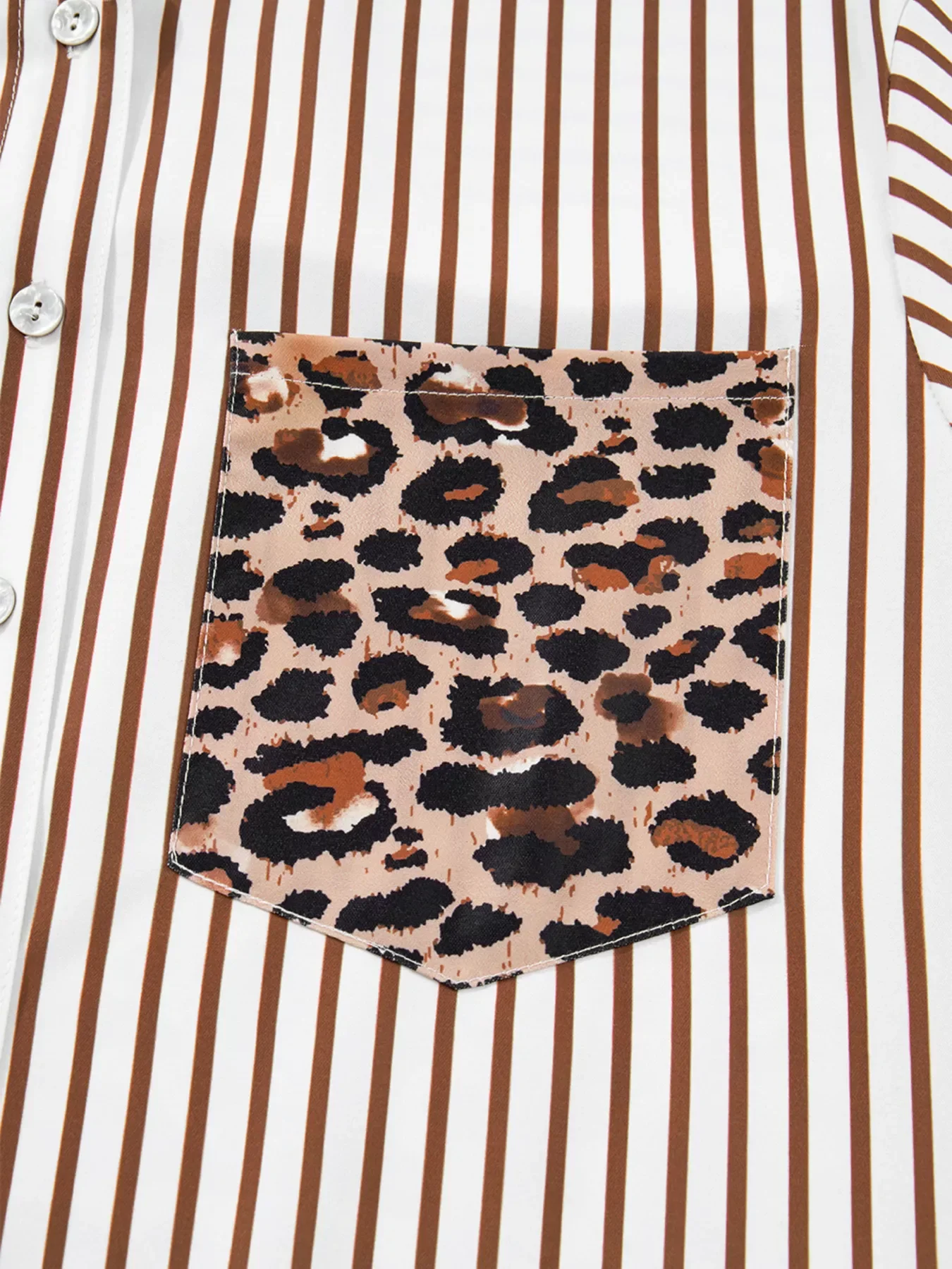 Striped Leopard Print Button Up Shirt Dress - Image 8