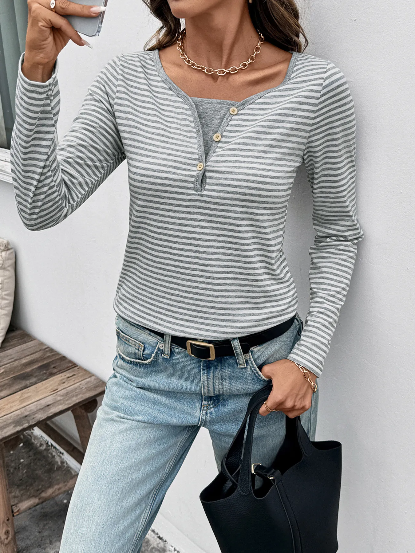 Striped Long Sleeve Casual T-Shirt - Image 3