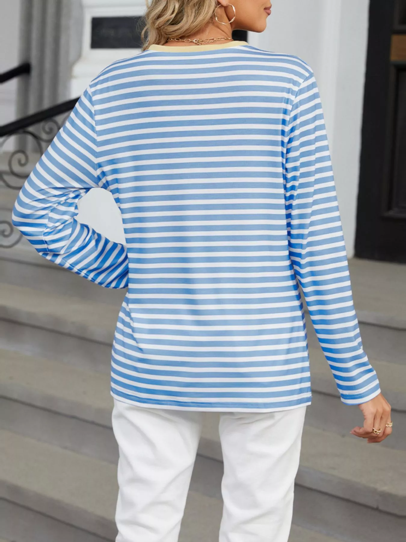 Striped Long Sleeve Henley T-Shirt - Image 9