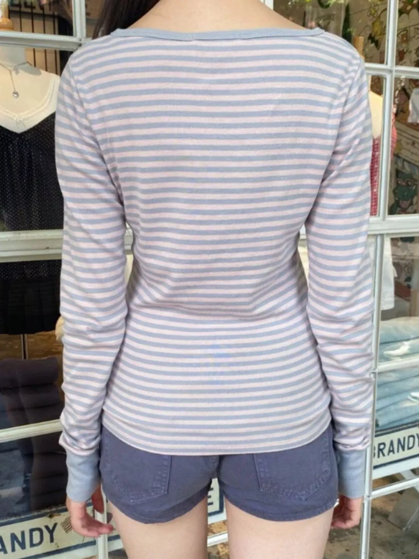 Striped Long Sleeve Henley T-Shirt - Image 10