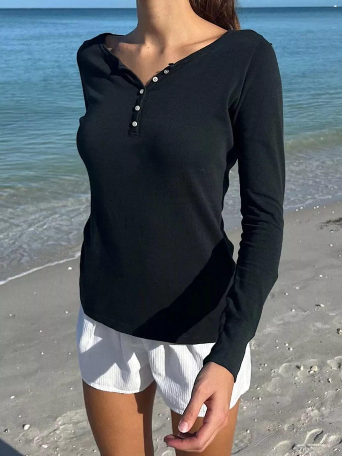 Striped Long Sleeve Henley T-Shirt - Image 14