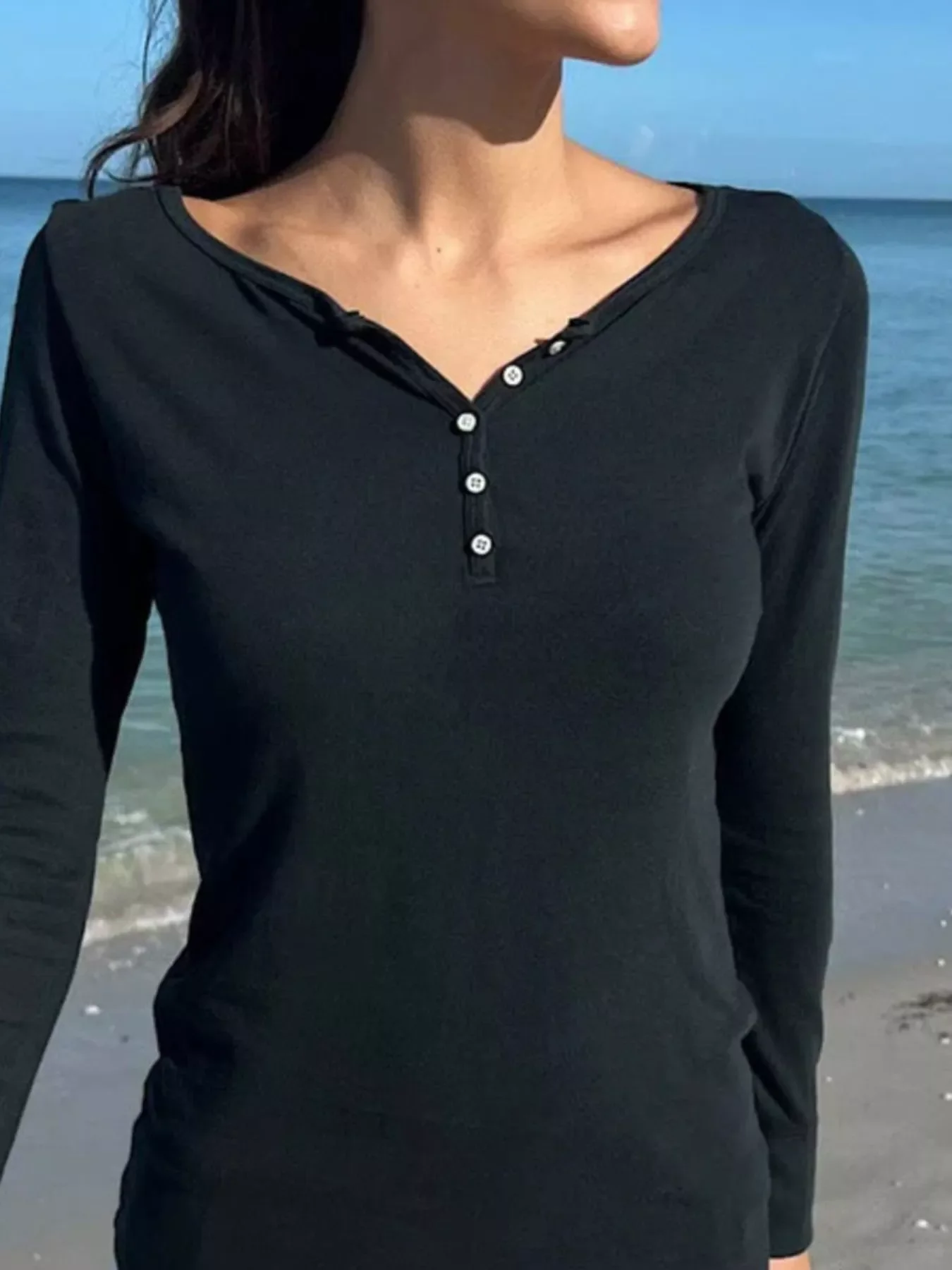 Striped Long Sleeve Henley T-Shirt - Image 16