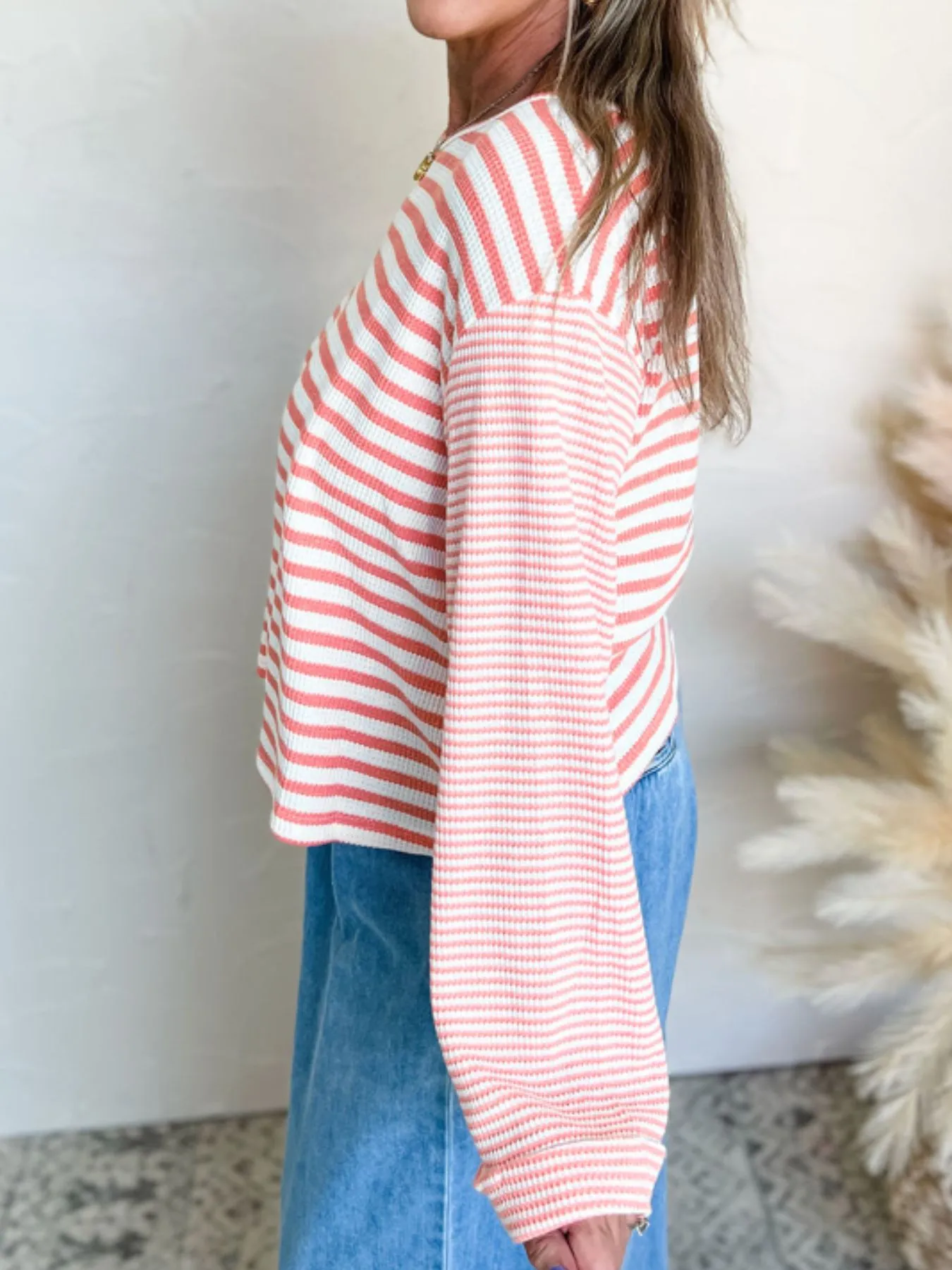 Striped Long Sleeve Ribbed Blouse - Image 4