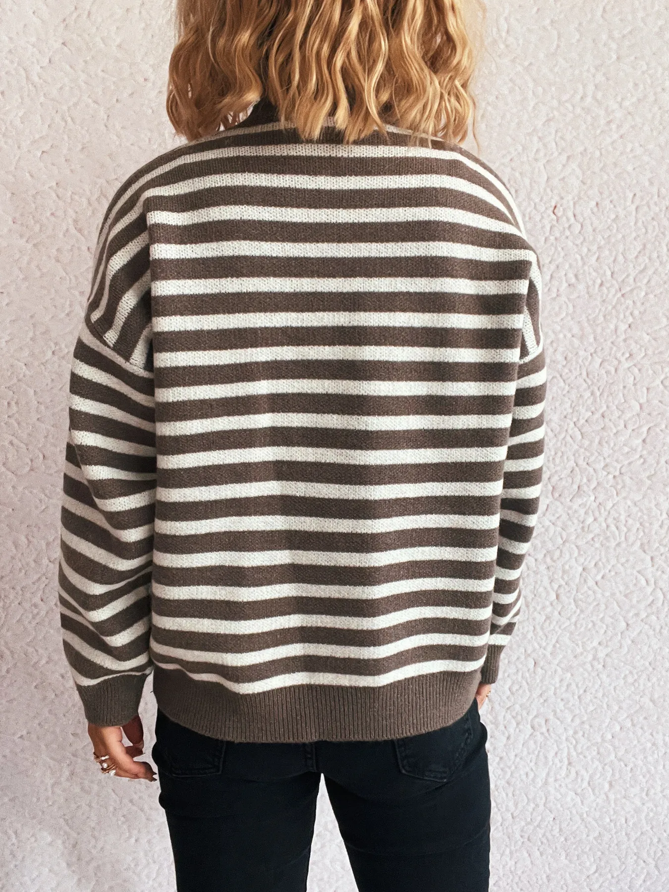 Striped Mock Neck Long Sleeve Sweater - Image 11