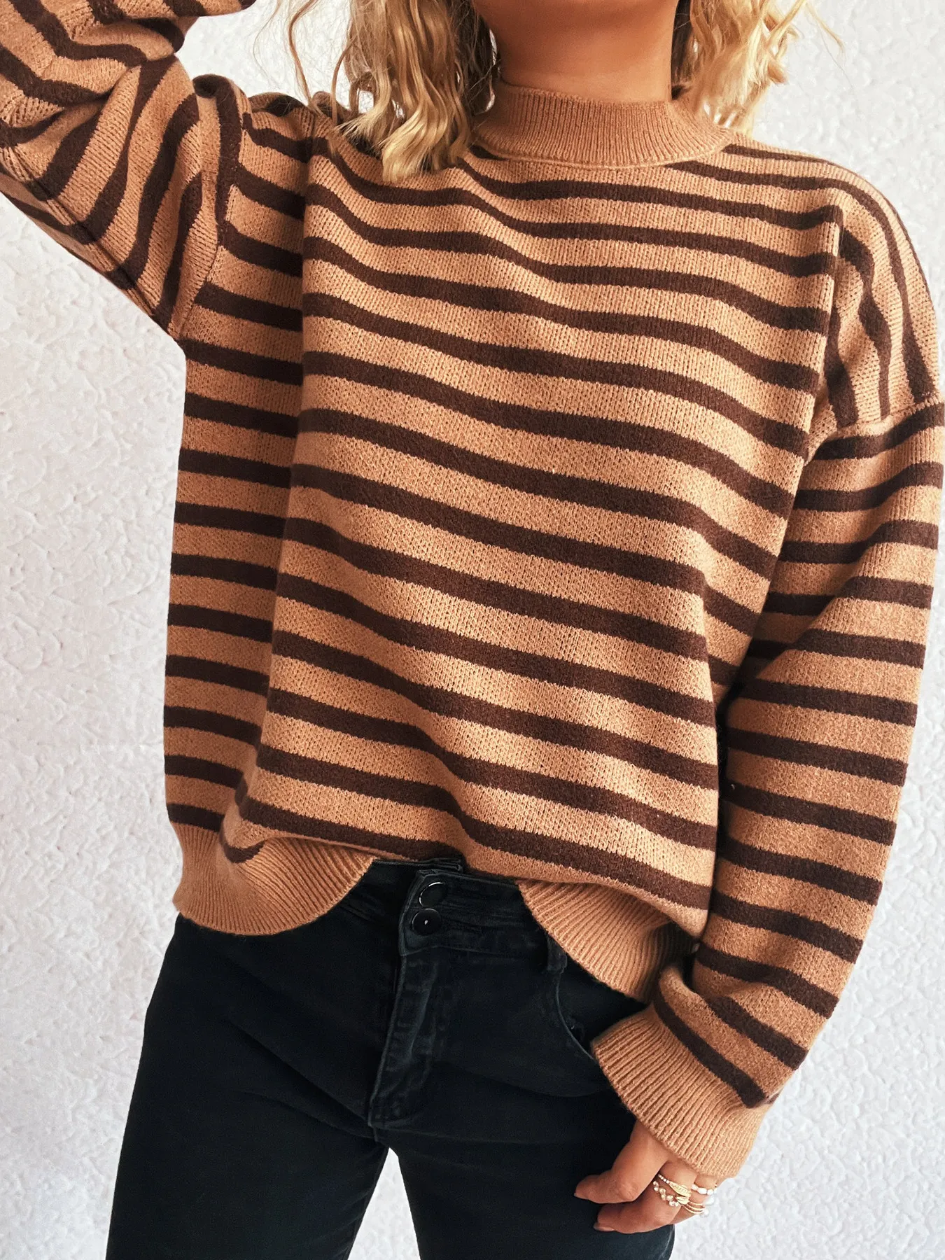 Striped Mock Neck Long Sleeve Sweater - Image 12