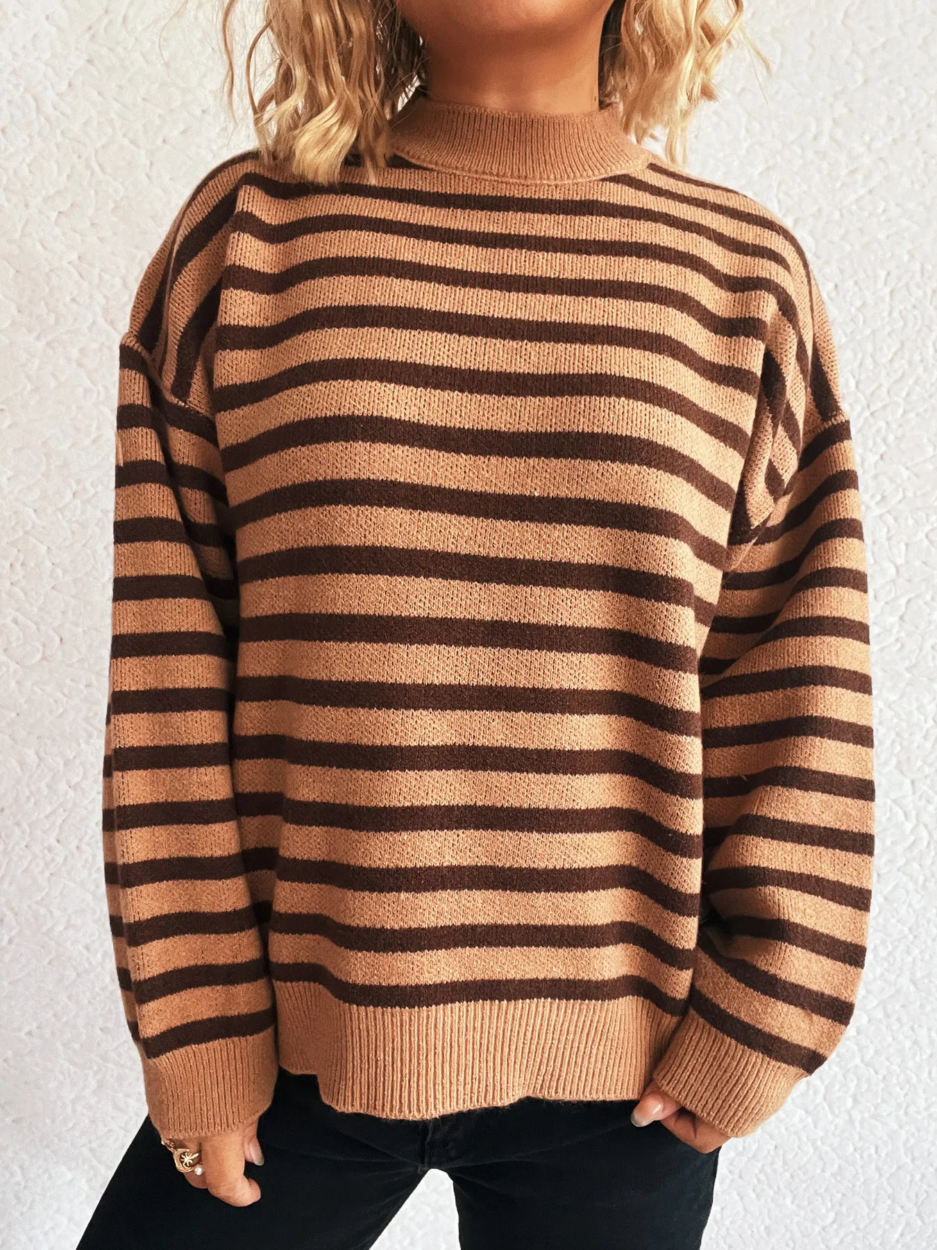 Striped Mock Neck Long Sleeve Sweater - Image 13