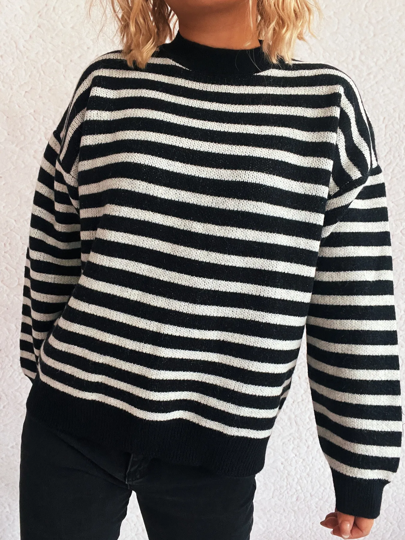 Striped Mock Neck Long Sleeve Sweater - Image 2