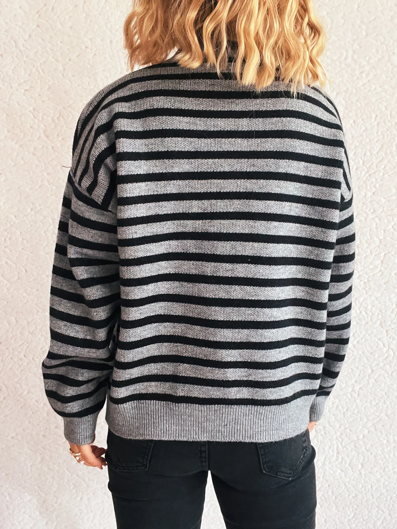 Striped Mock Neck Long Sleeve Sweater - Image 27
