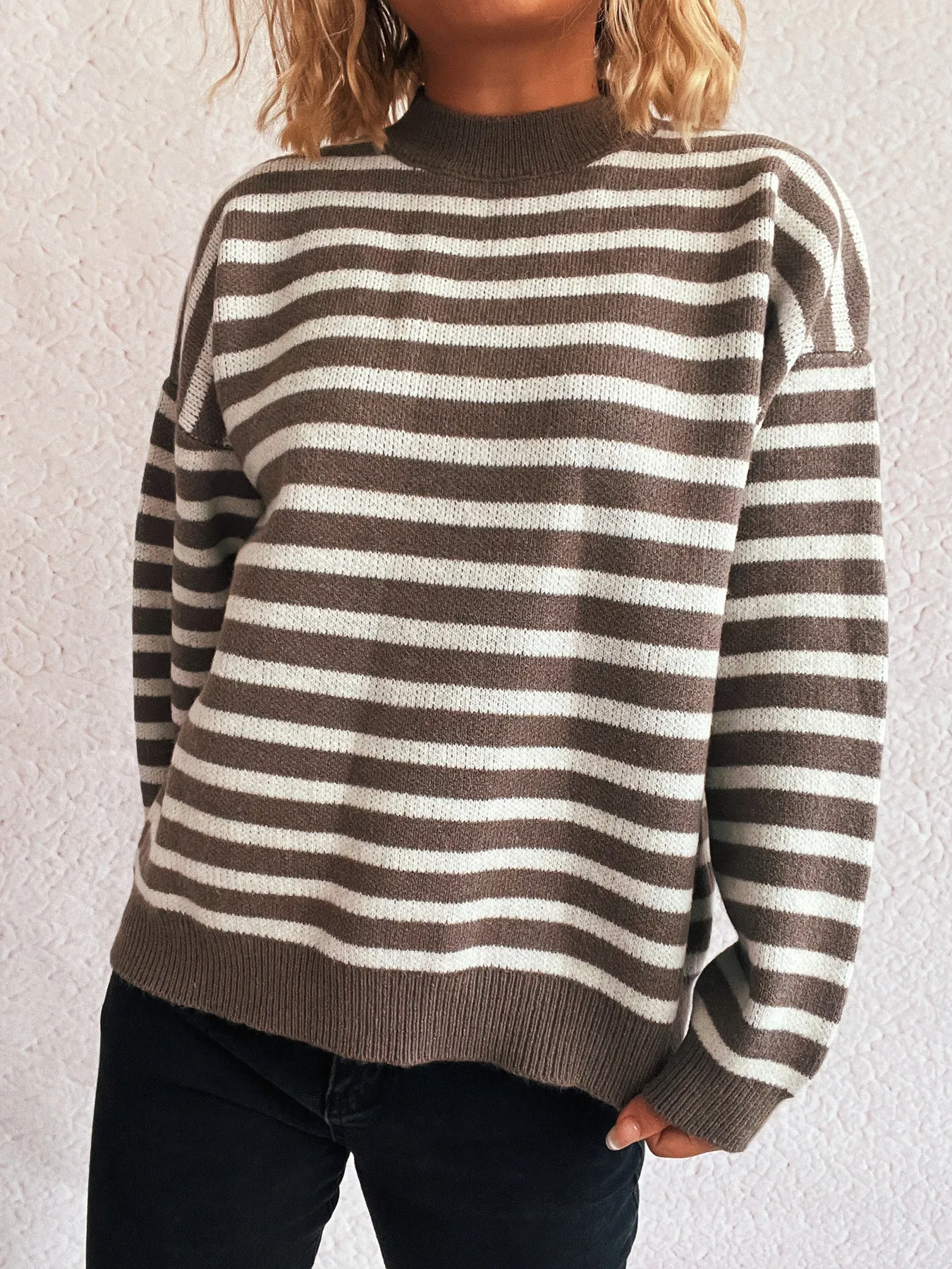 Striped Mock Neck Long Sleeve Sweater - Image 6