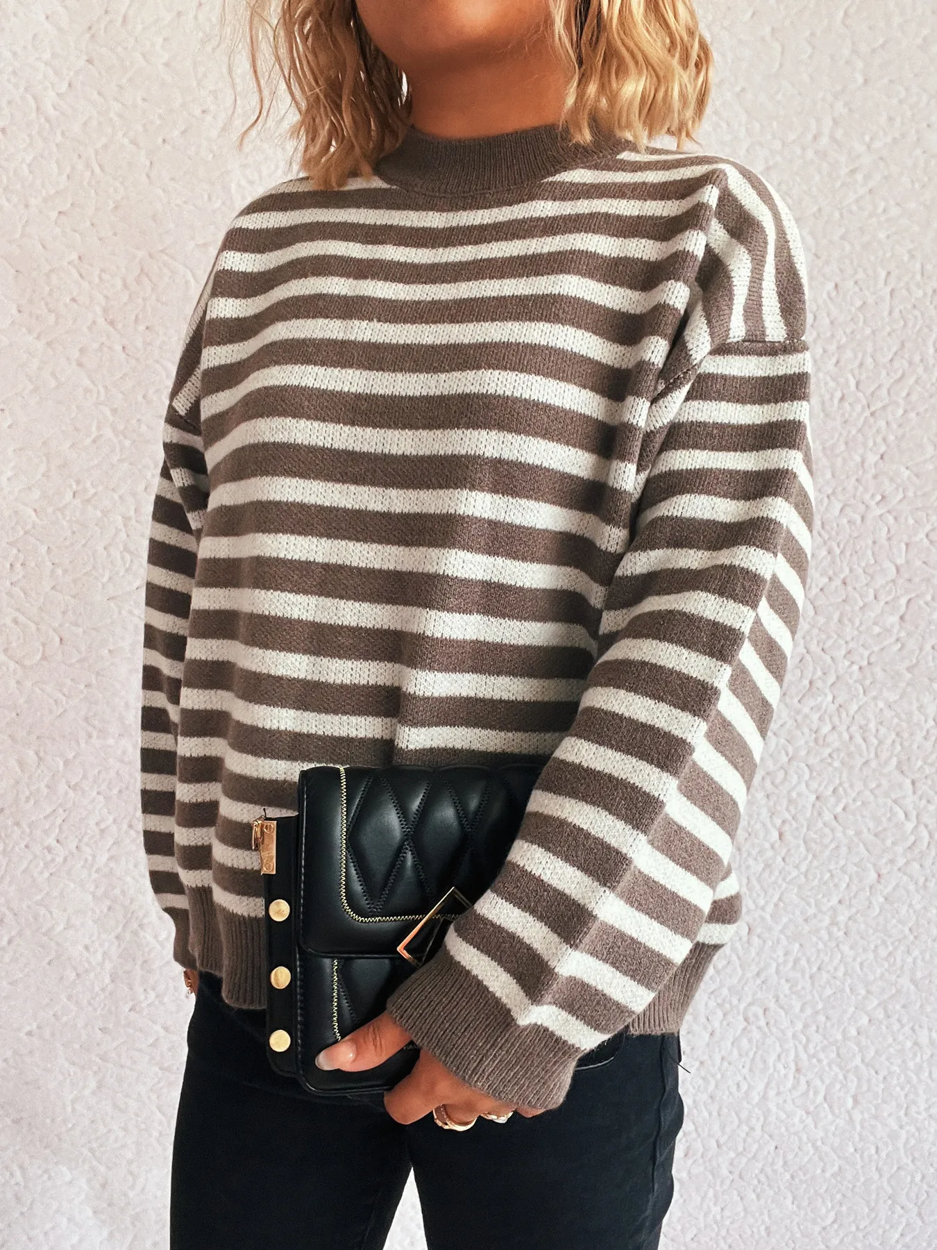 Striped Mock Neck Long Sleeve Sweater - Image 8