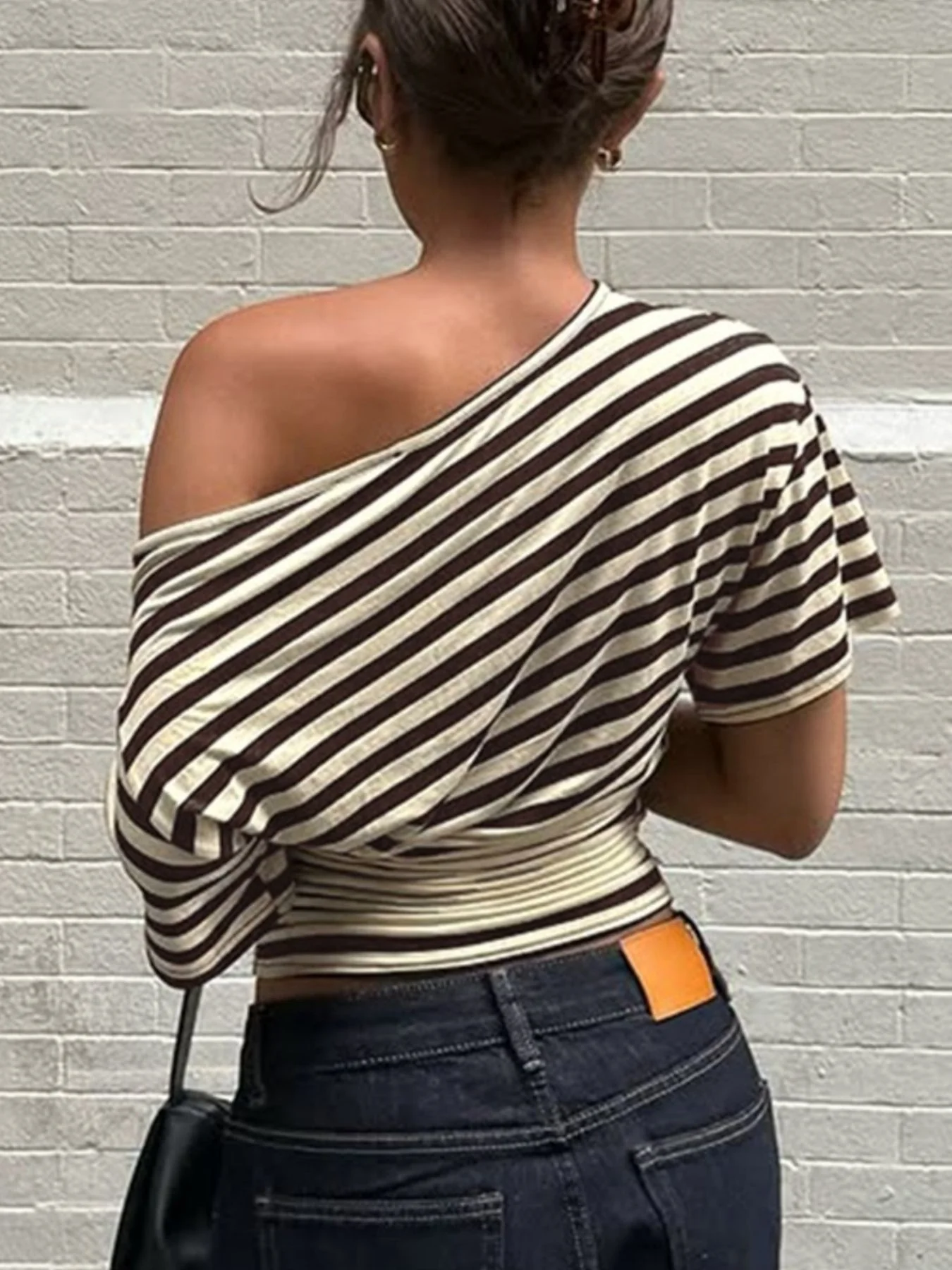 Striped One-Shoulder T-Shirt - Image 2