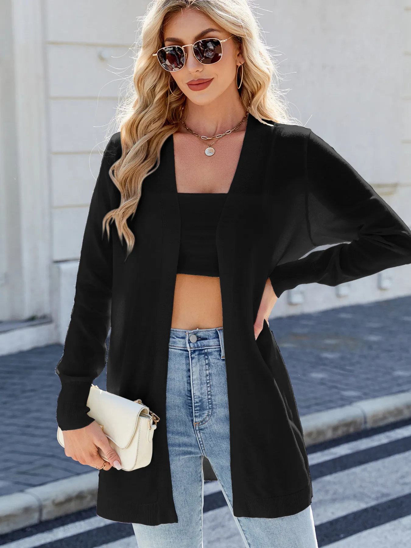 Striped Open Front Cardigan with Relaxed Fit - Image 12