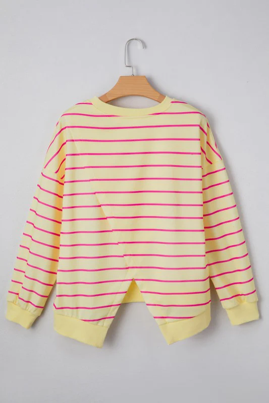 Striped Overlap Detail Drop Shoulder Pullover - Image 2