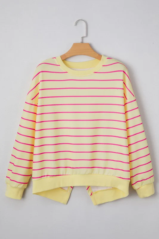 Striped Overlap Detail Drop Shoulder Pullover - Image 3