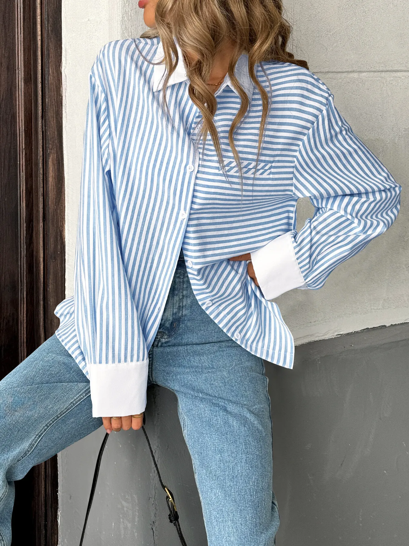 Striped Oversized Button-Up Shirt - Image 4