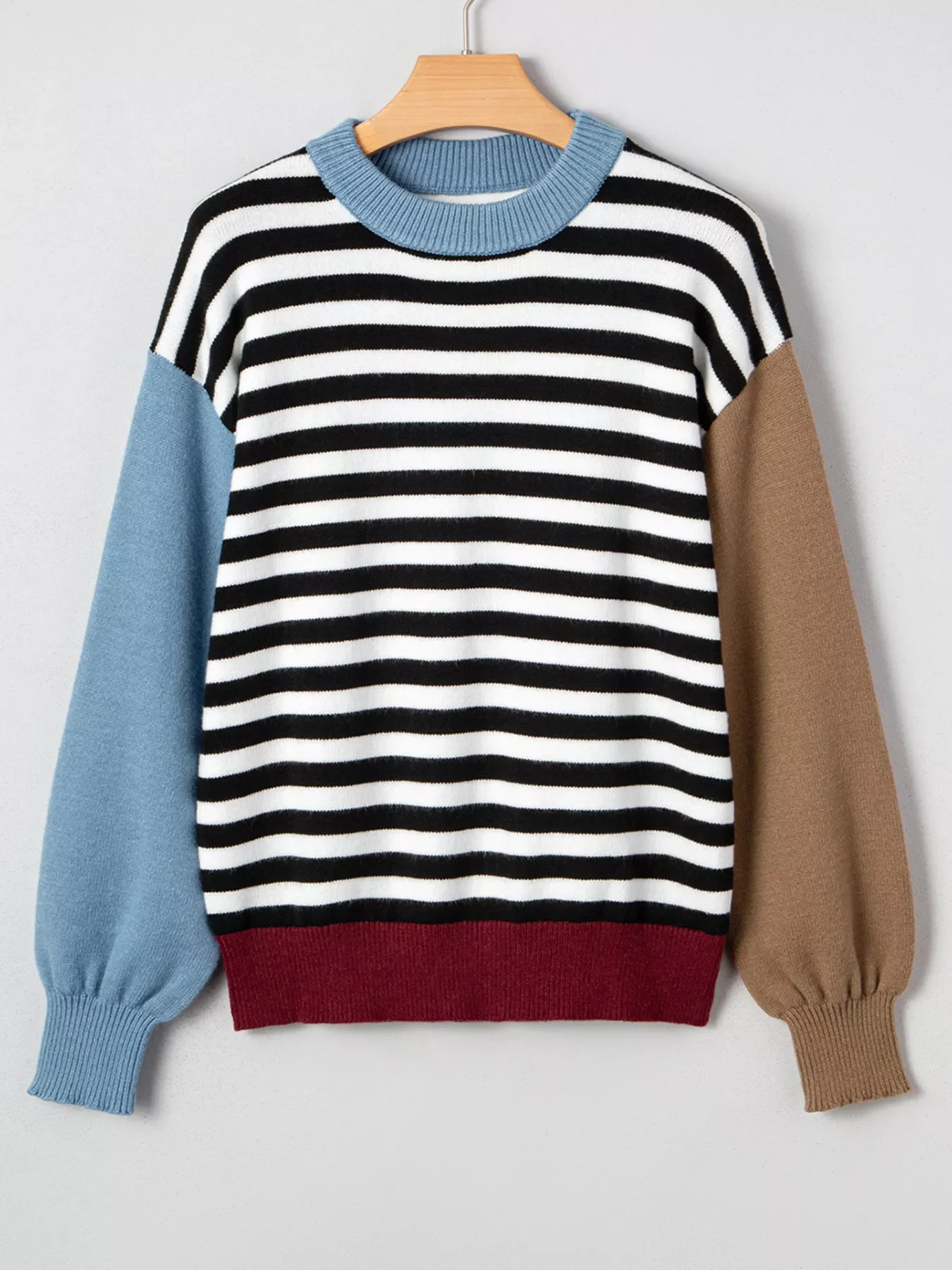 Striped Panels Colorblock Sleeve Sweater - Image 3