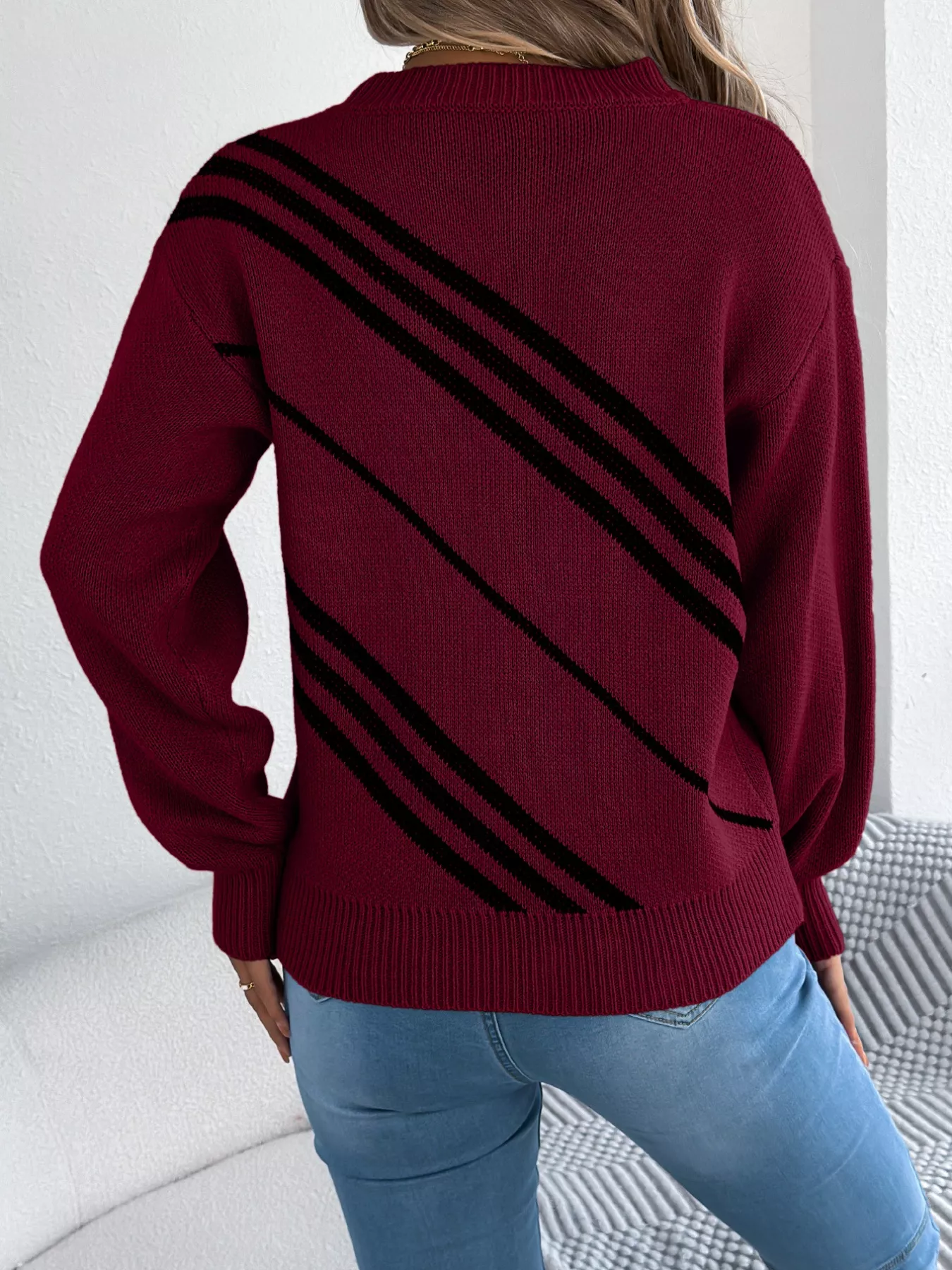 Striped Pattern Casual Round Neck Sweater - Image 11