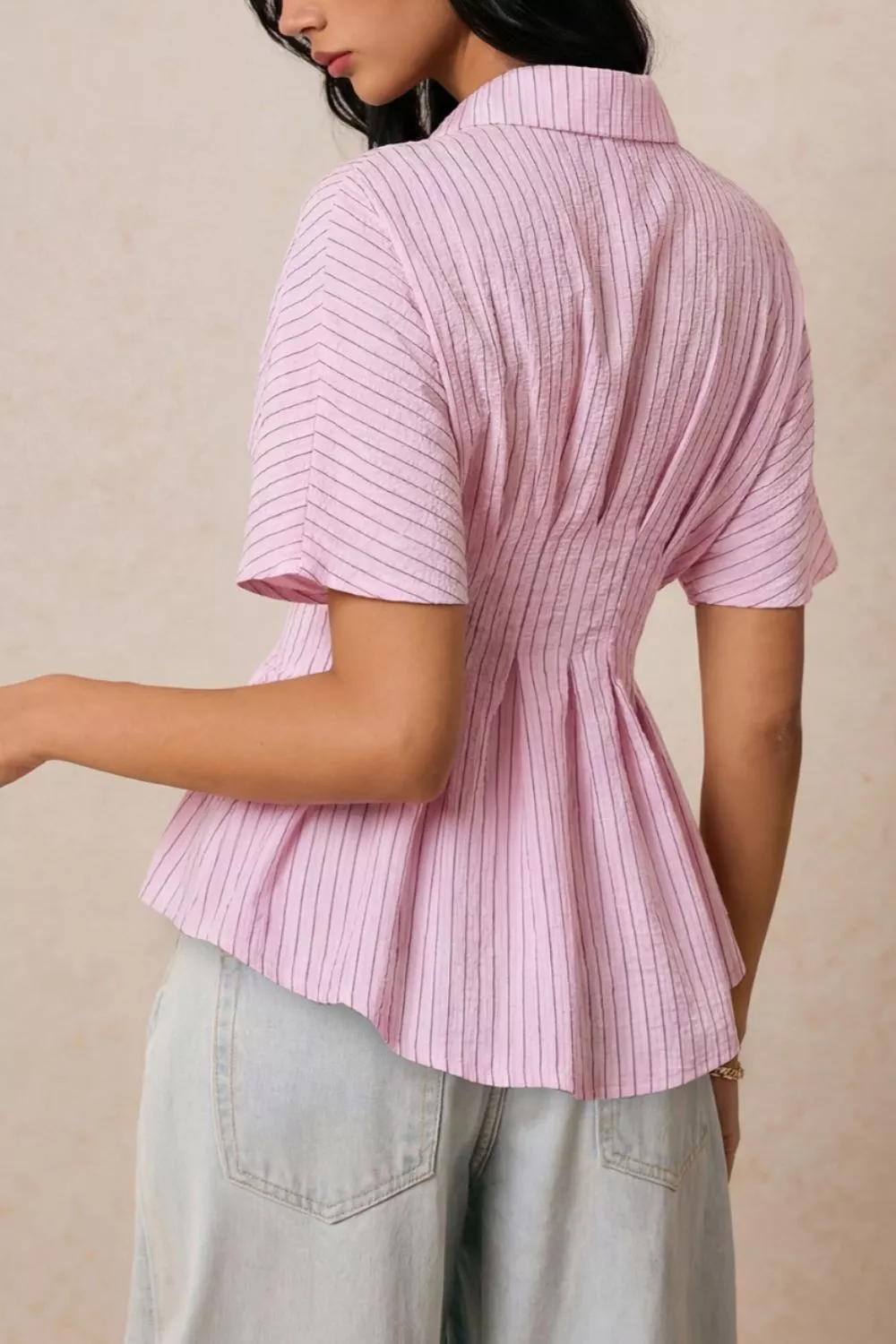 Striped Peplum Button Up Shirt - Image 2