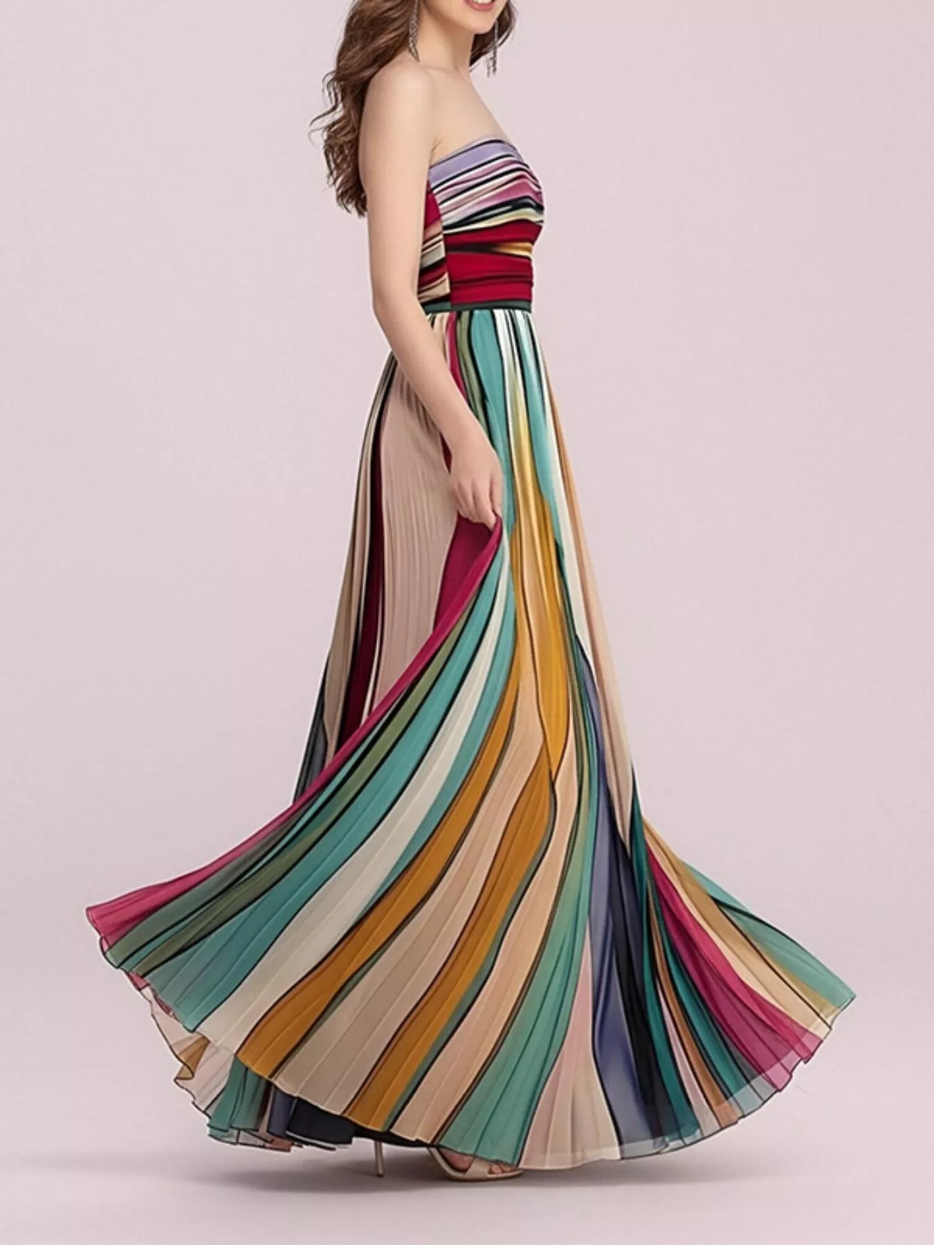 Striped Pleated Tube Maxi Dress - Image 4