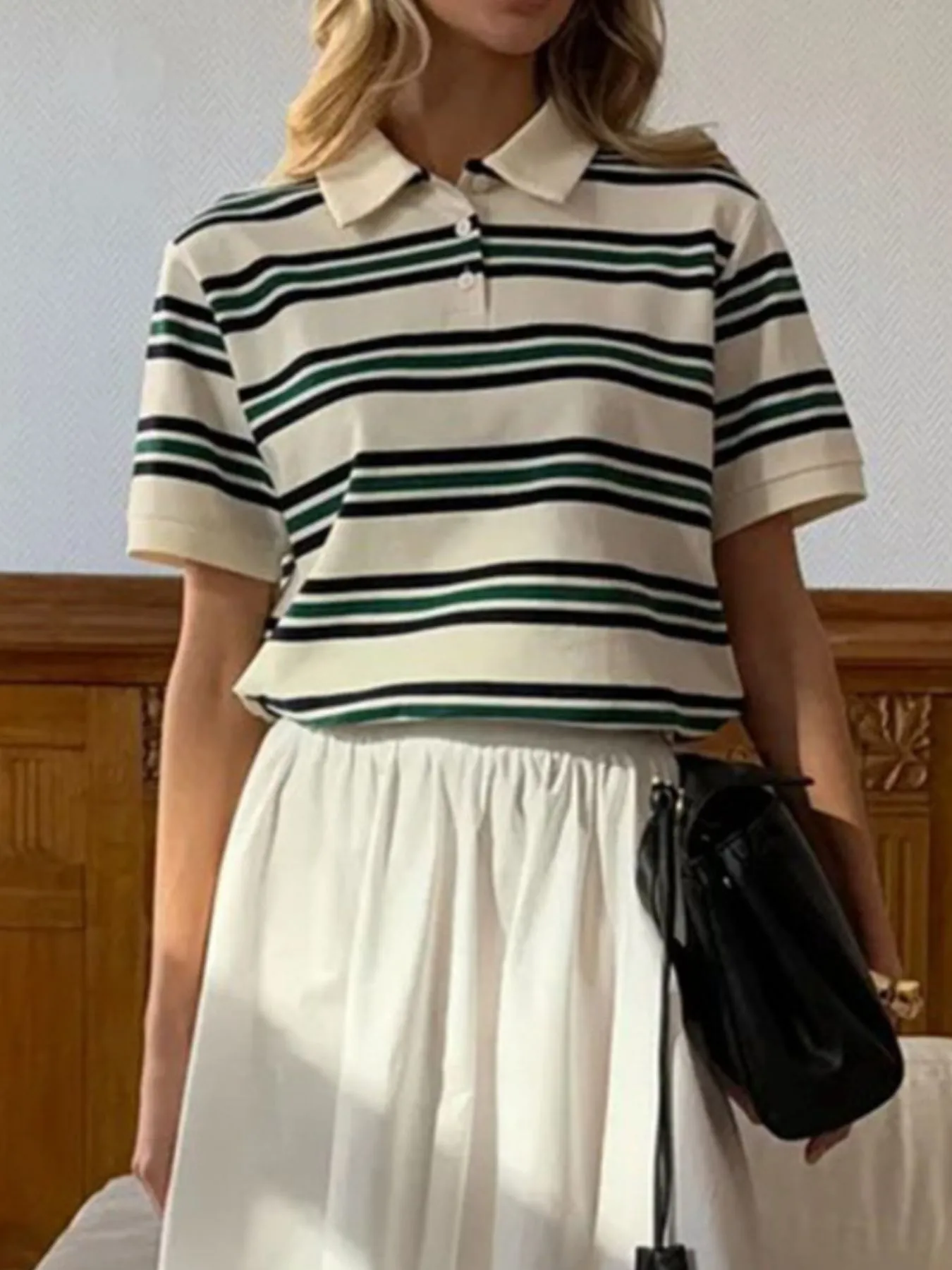Striped Polo T-Shirt with Contrast Collar - Image 11