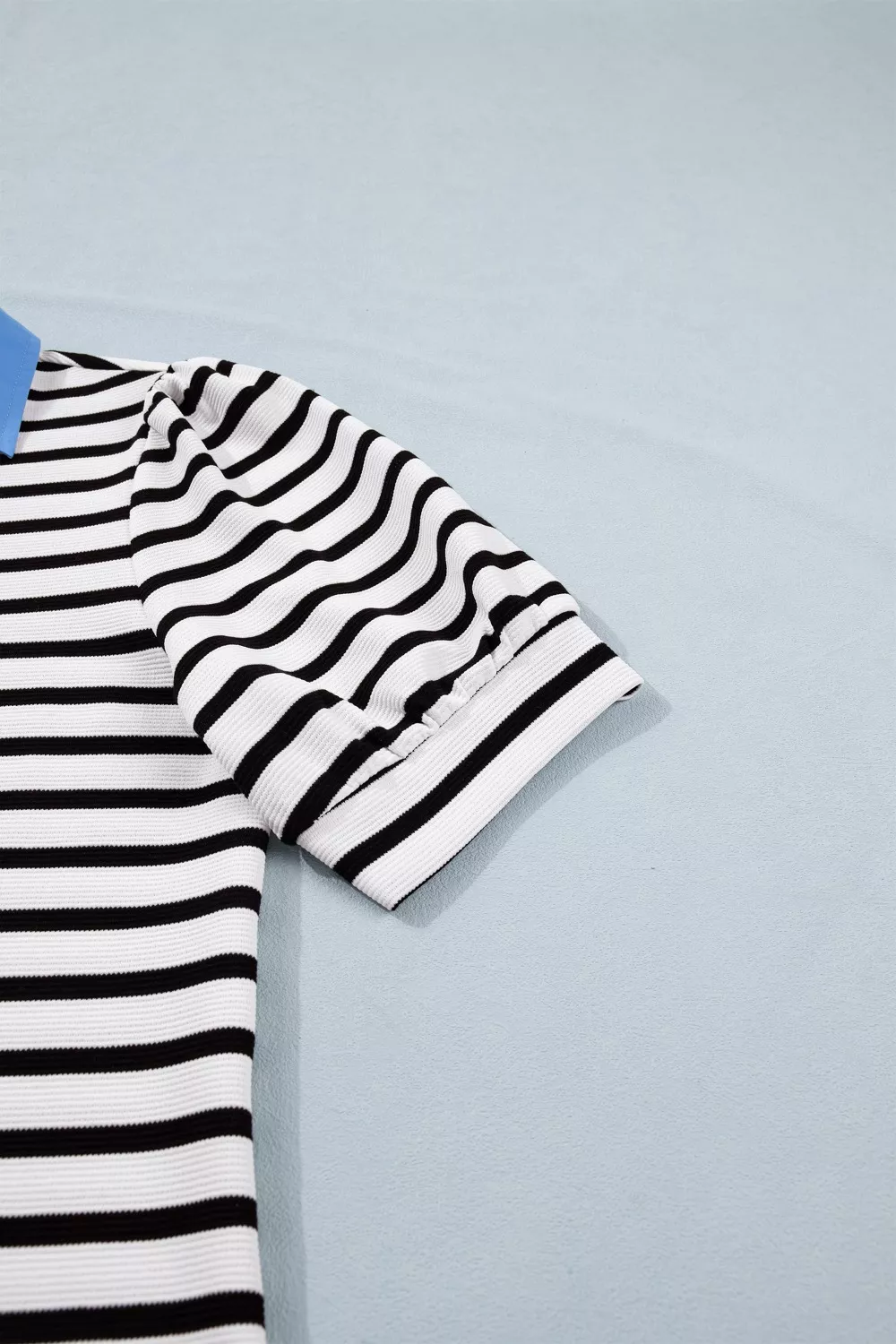 Striped Puff Sleeve Blouse with Contrast Collar - Image 9