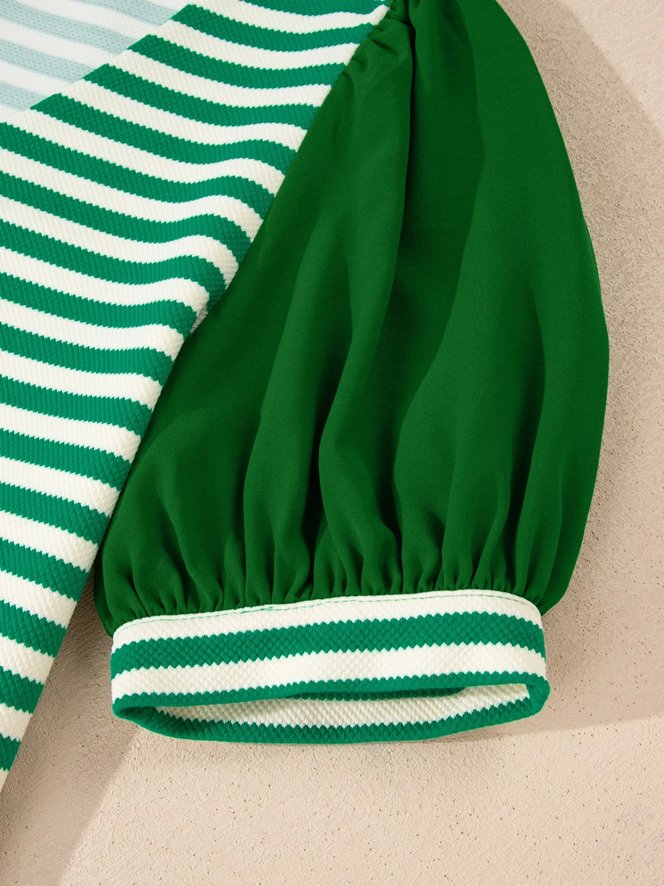 Striped Puff Sleeve V-Neck Blouse - Image 8