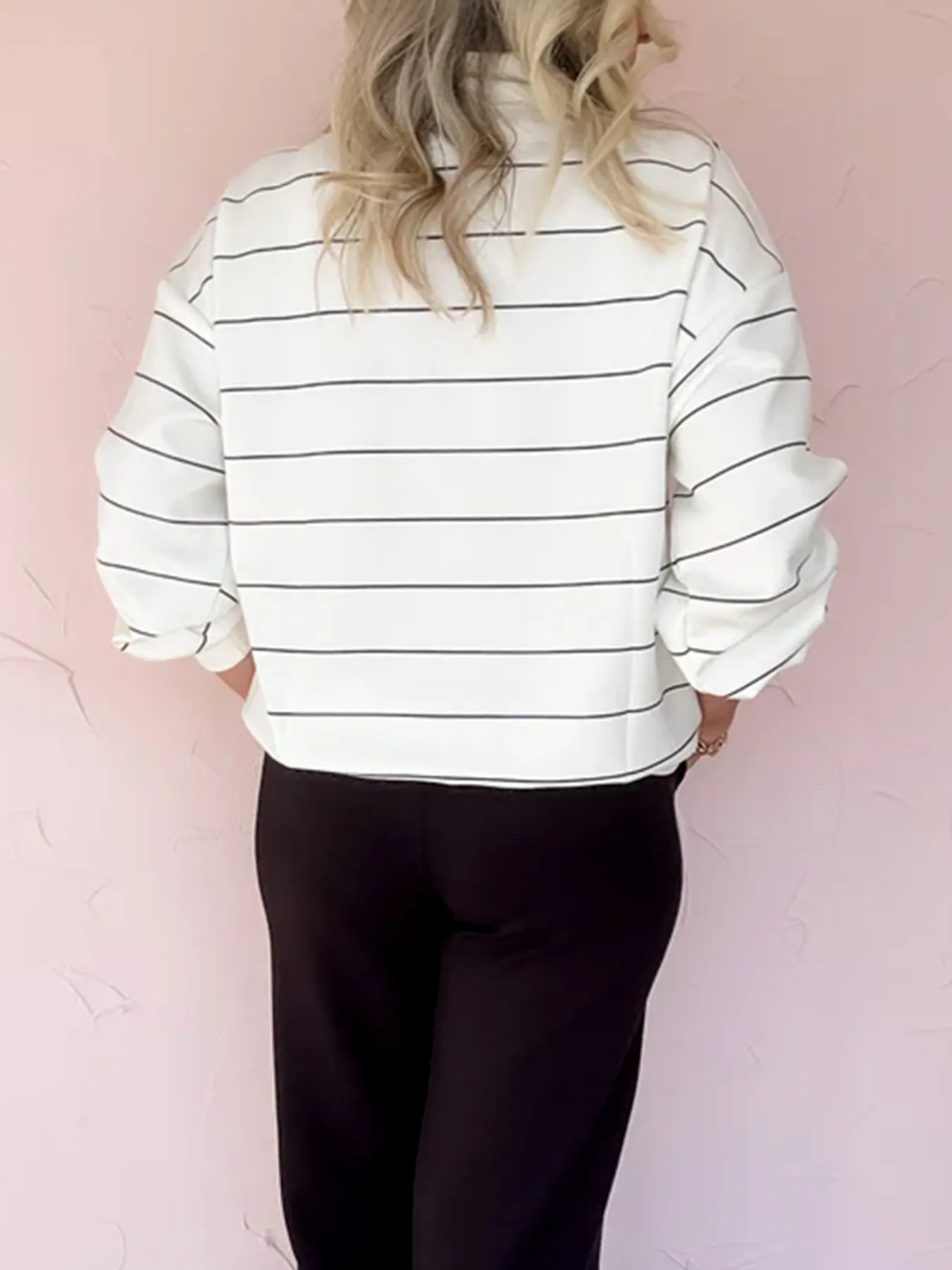 Striped Quarter Zip Sweatshirt with Relaxed Fit - Image 2