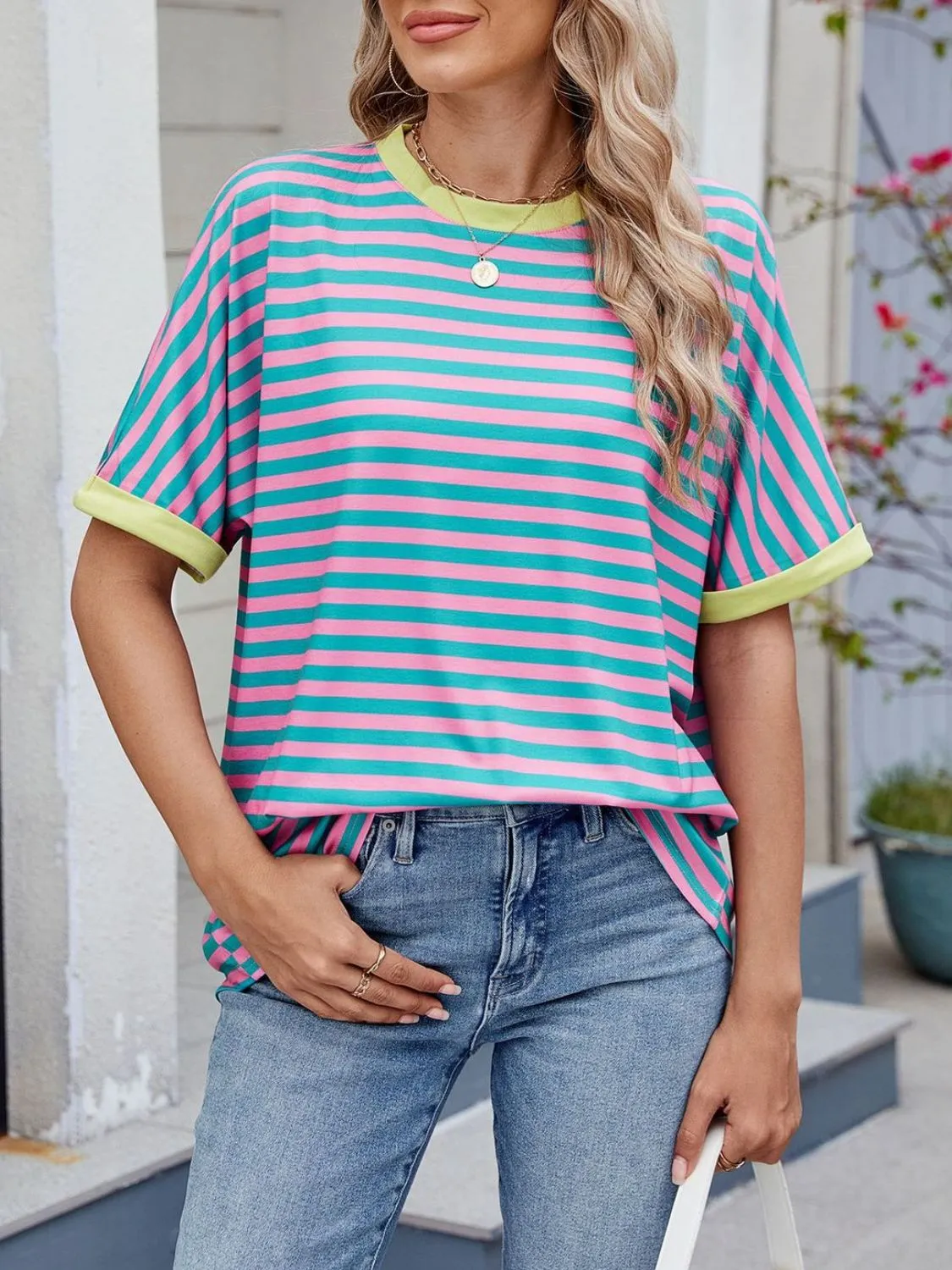 Striped Round Neck Half Sleeve T-Shirt - Image 8