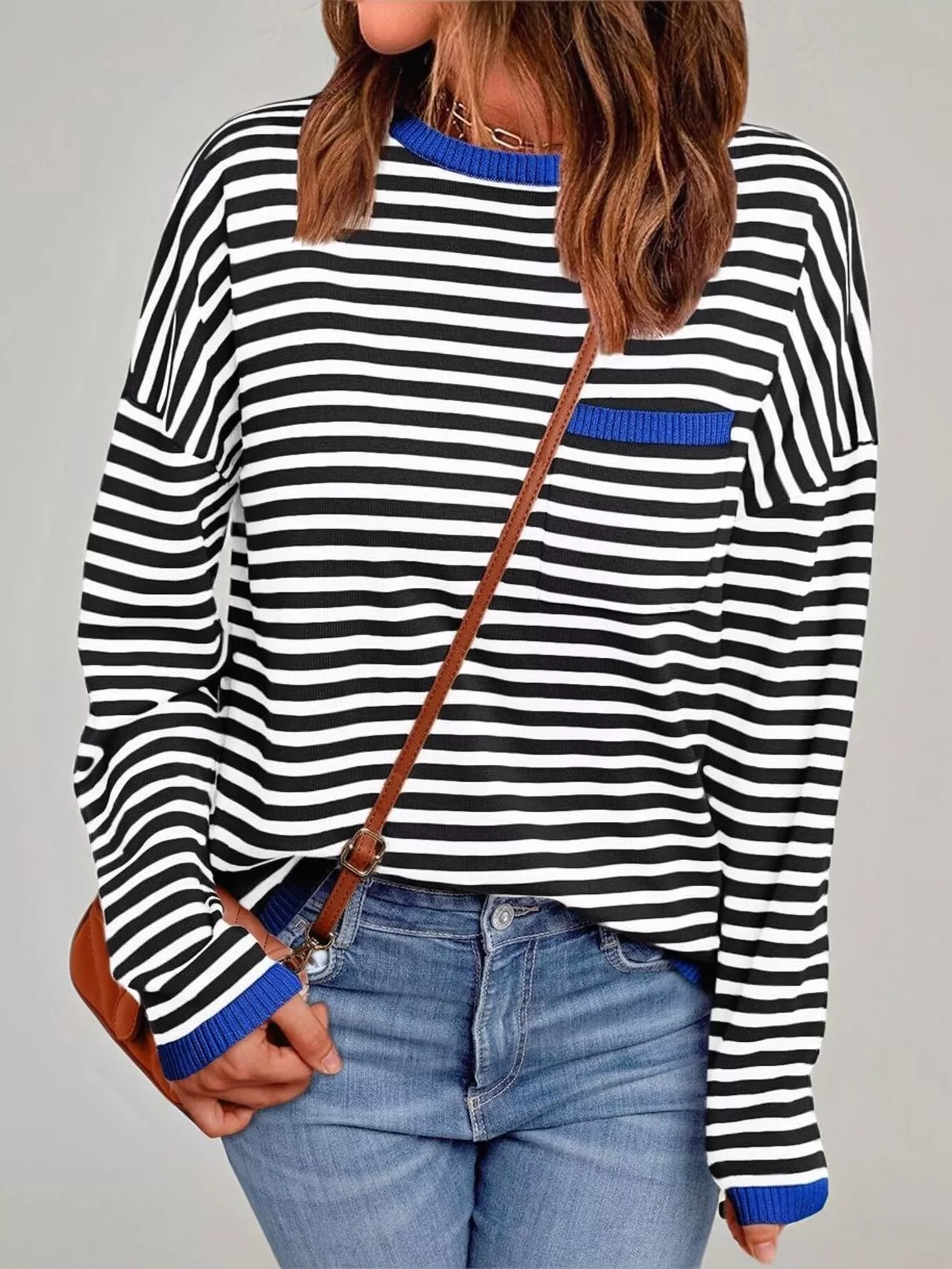 Striped Round Neck Long Sleeve Knit Top - Image 13