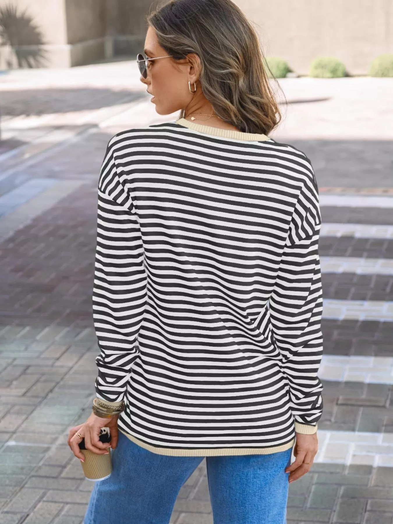 Striped Round Neck Long Sleeve Knit Top - Image 17