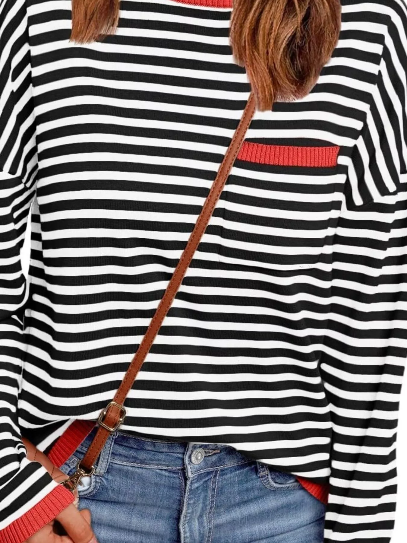 Striped Round Neck Long Sleeve Knit Top - Image 9