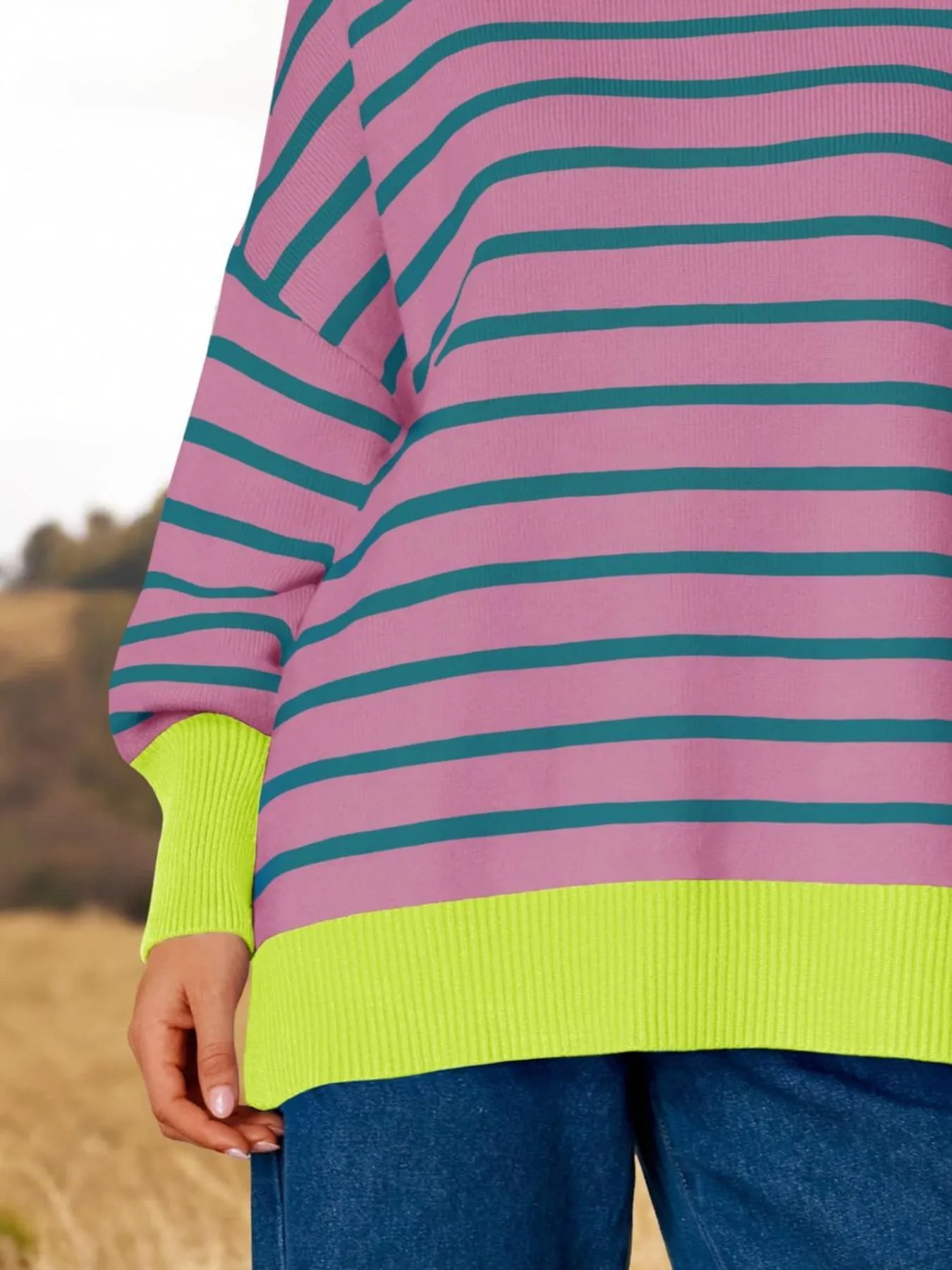 Striped Round Neck Long Sleeve Sweater - Image 9