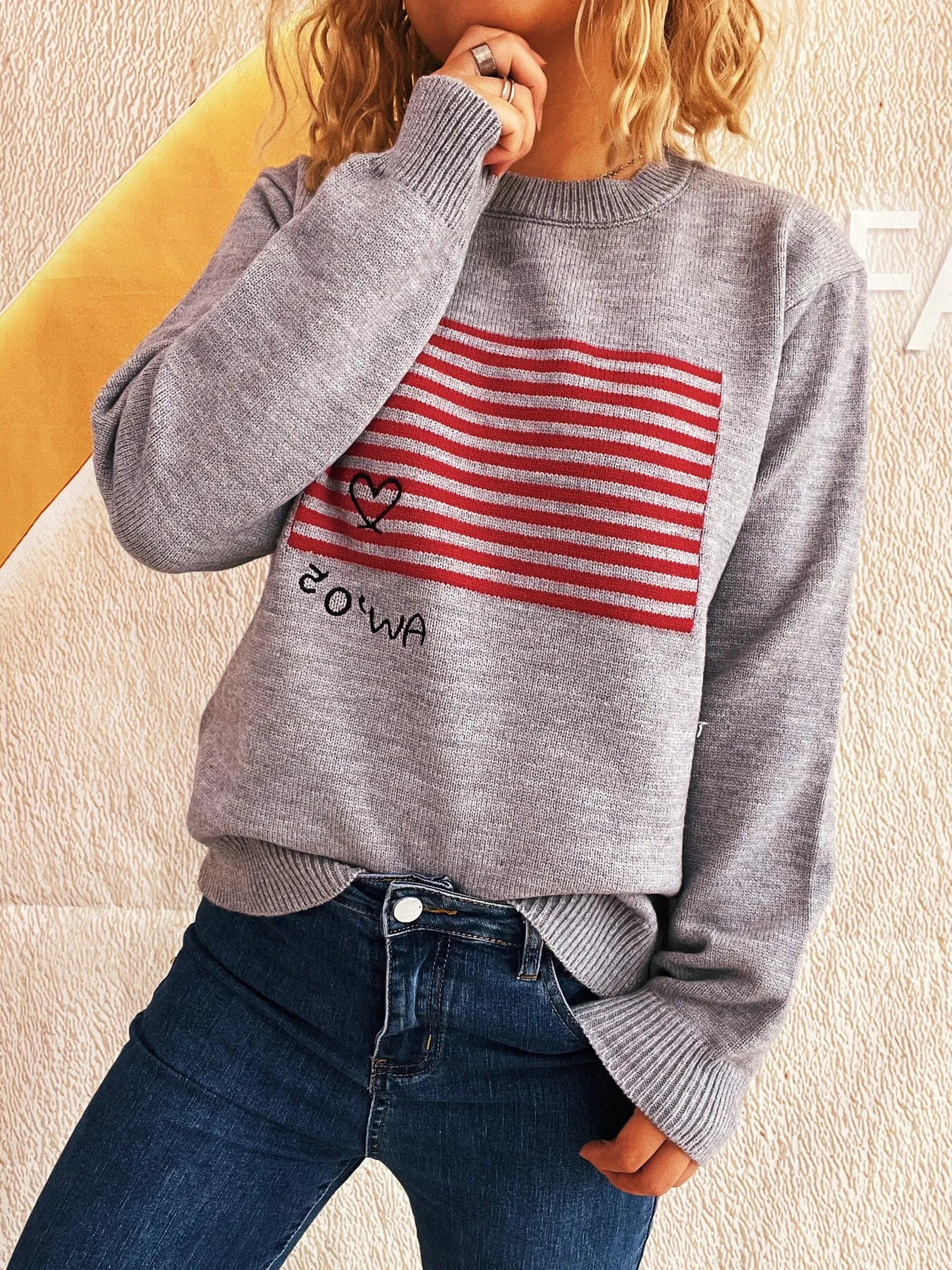 Striped Round Neck Long Sleeve Sweater - Image 3
