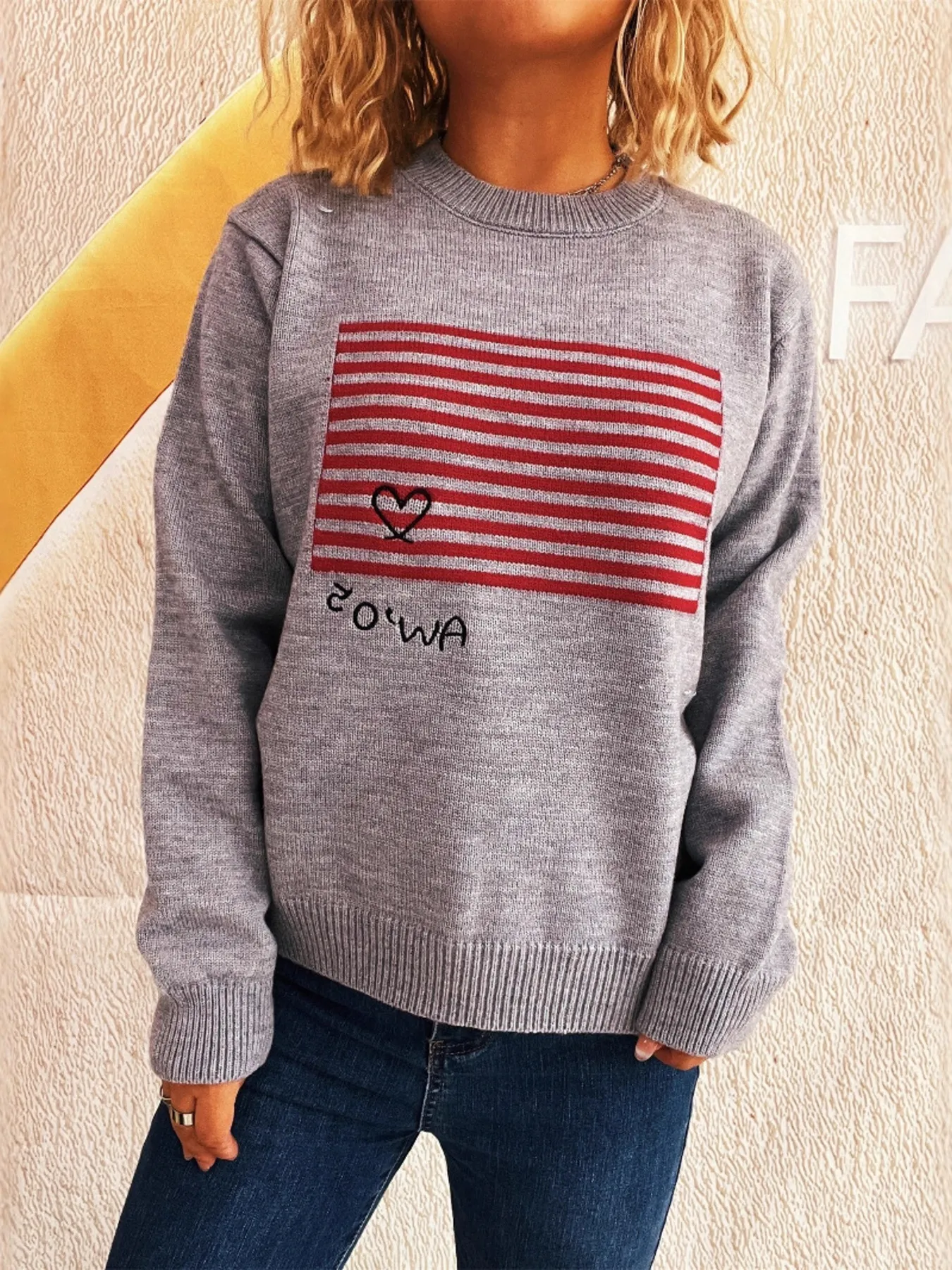 Striped Round Neck Long Sleeve Sweater - Image 4