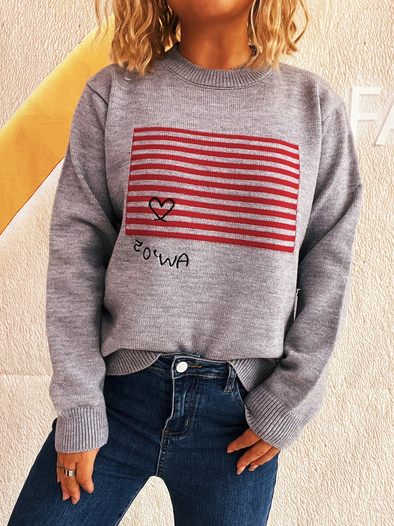 Striped Round Neck Long Sleeve Sweater - Image 5