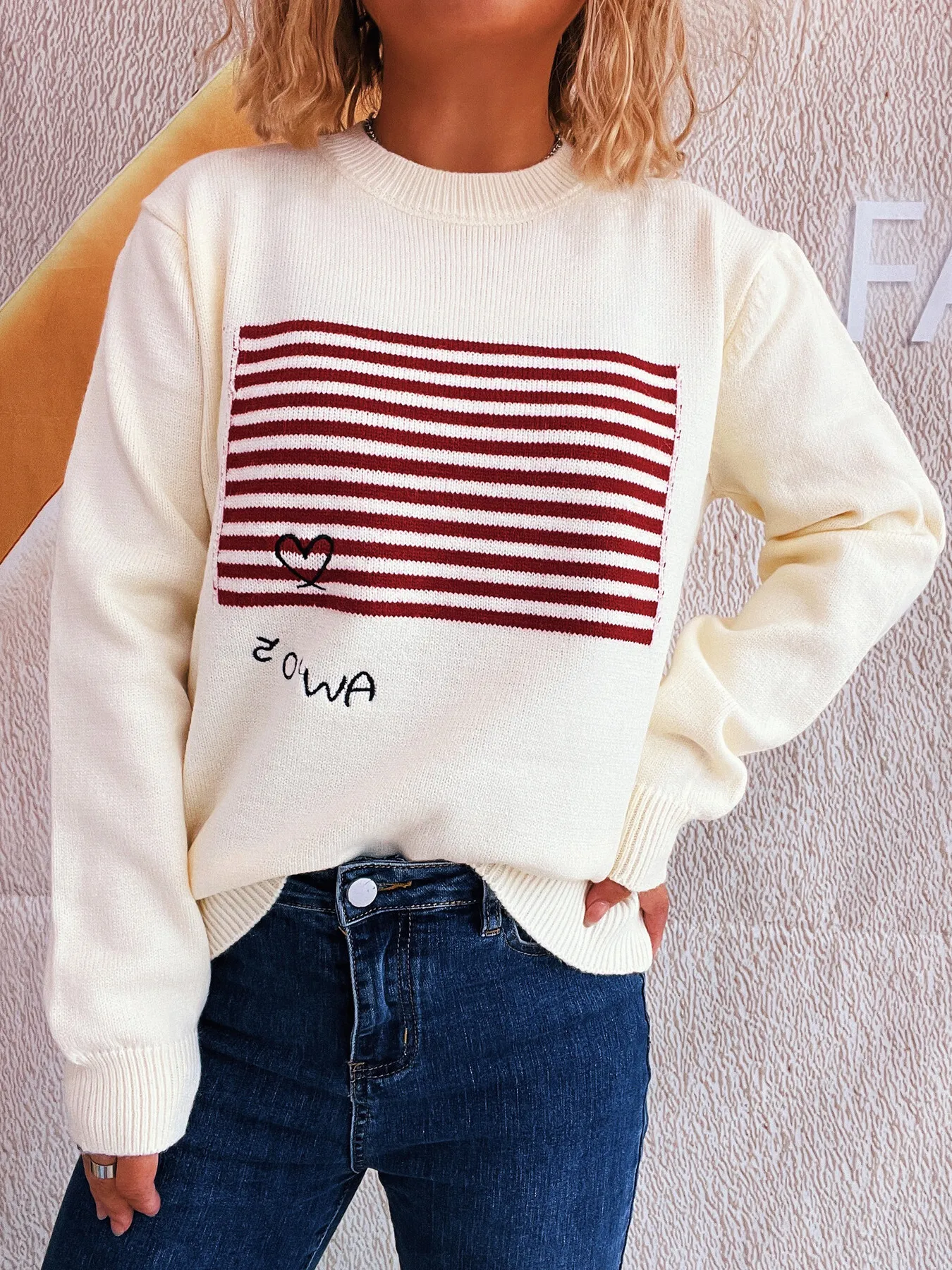 Striped Round Neck Long Sleeve Sweater - Image 7