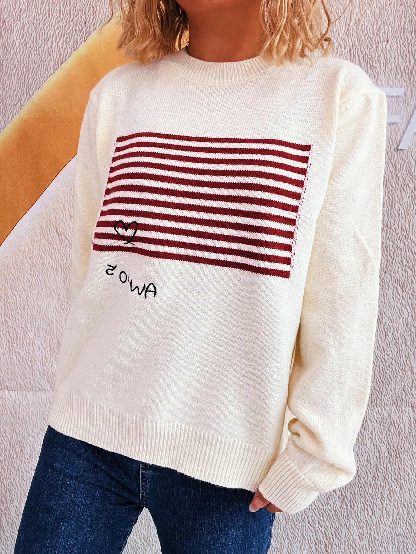 Striped Round Neck Long Sleeve Sweater - Image 8