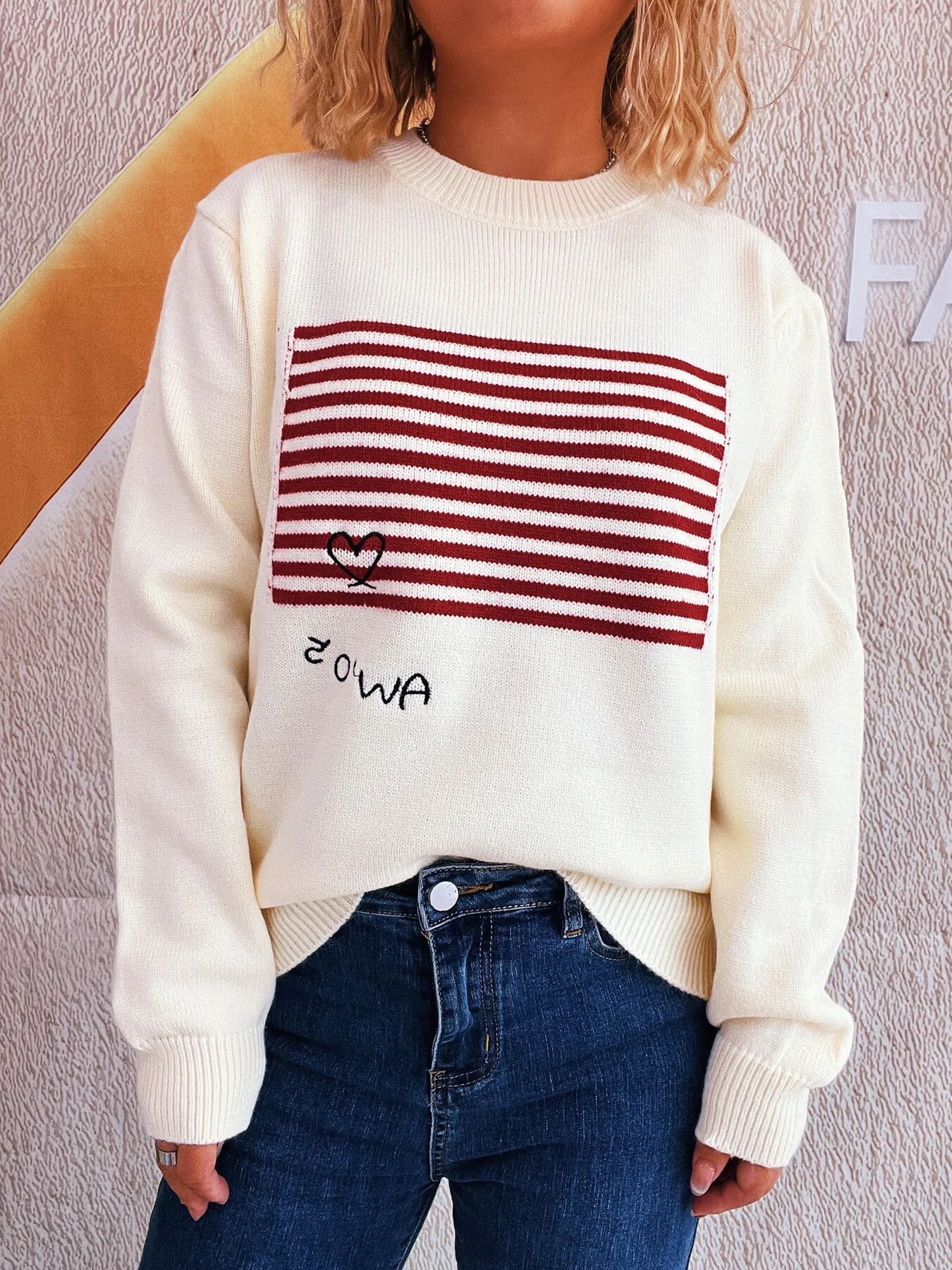 Striped Round Neck Long Sleeve Sweater - Image 9