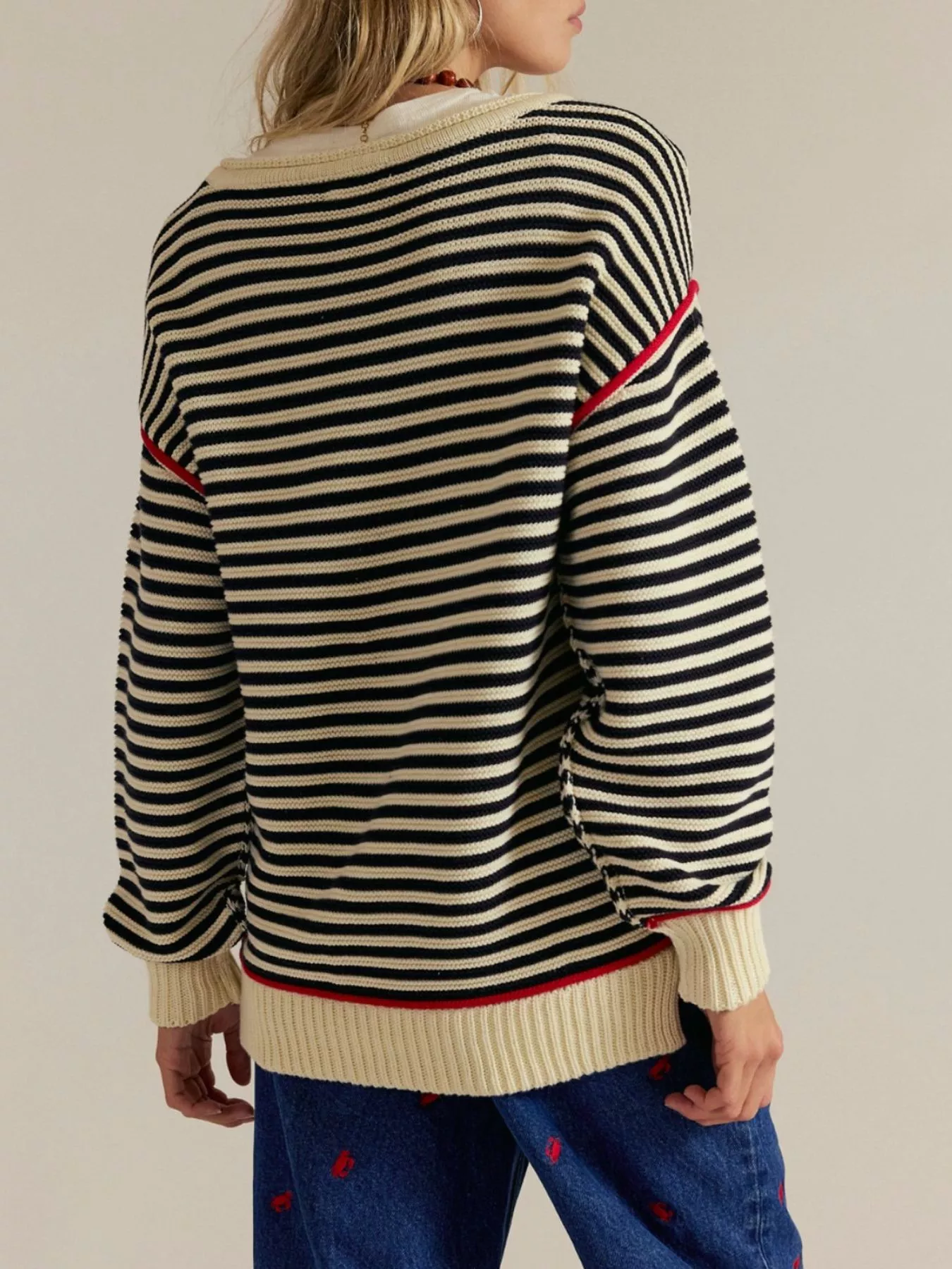 Striped Round Neck Long Sleeve Sweater - Image 10