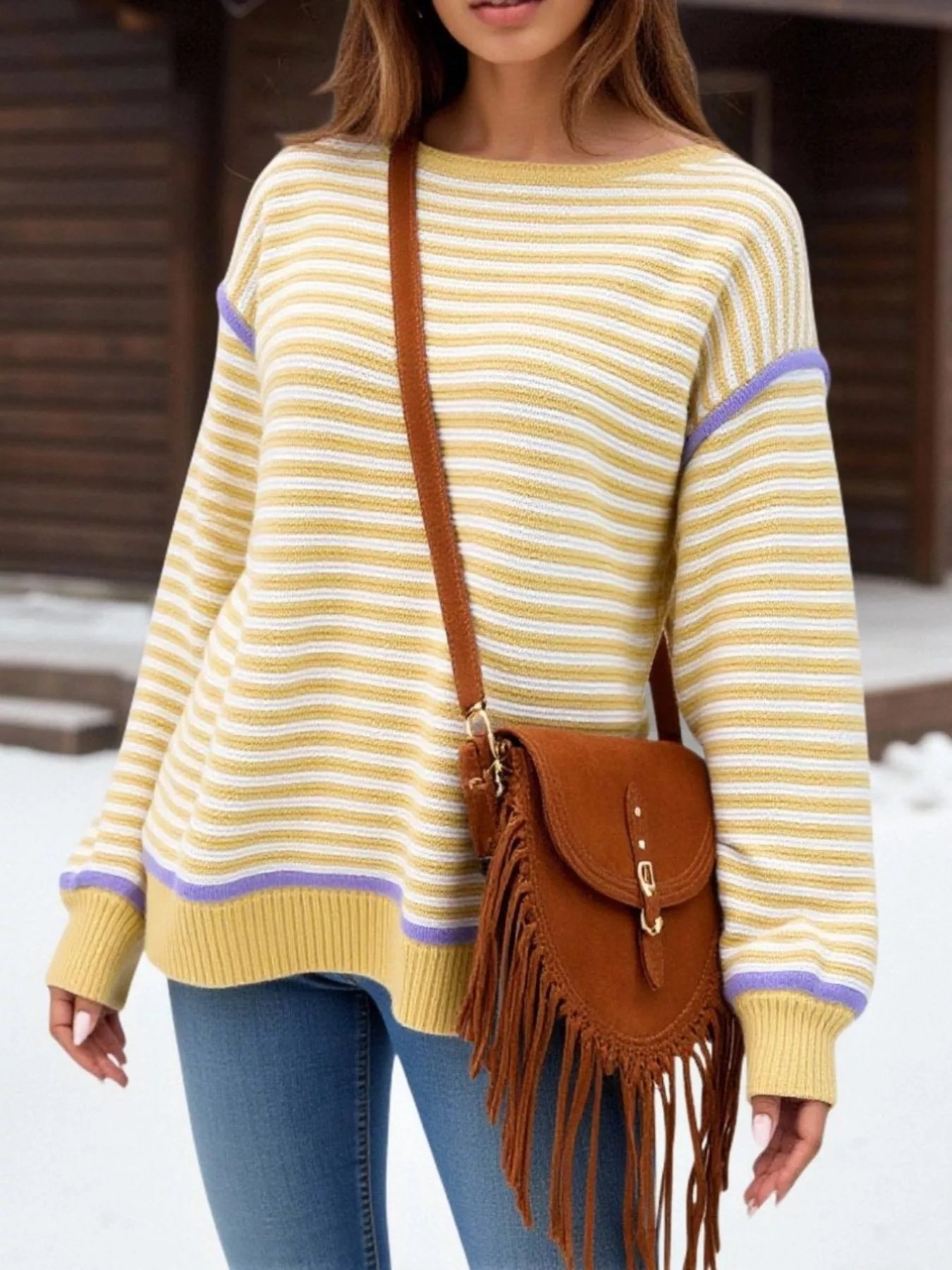 Striped Round Neck Long Sleeve Sweater - Image 15