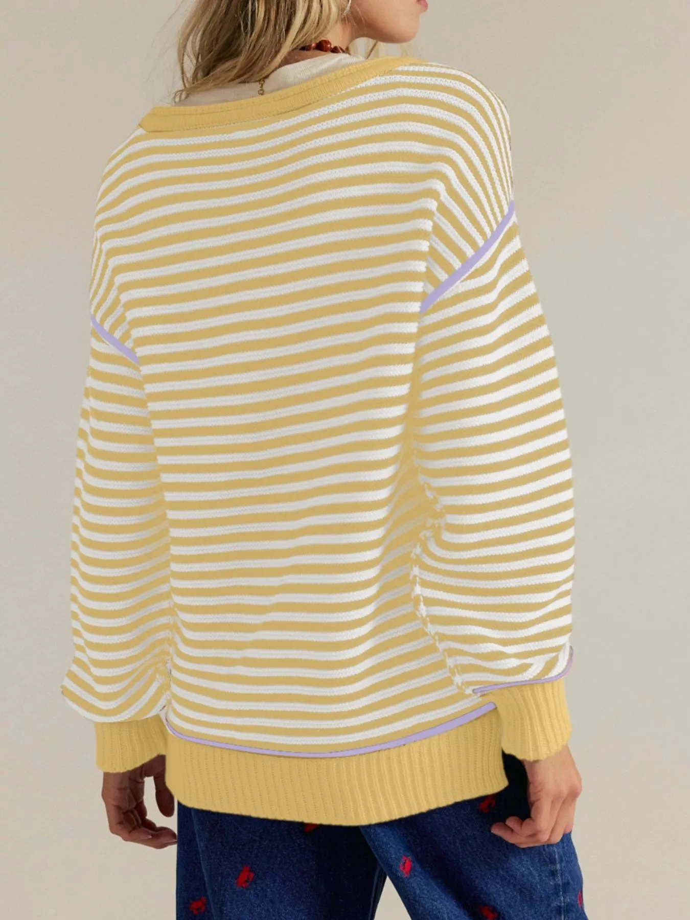 Striped Round Neck Long Sleeve Sweater - Image 18